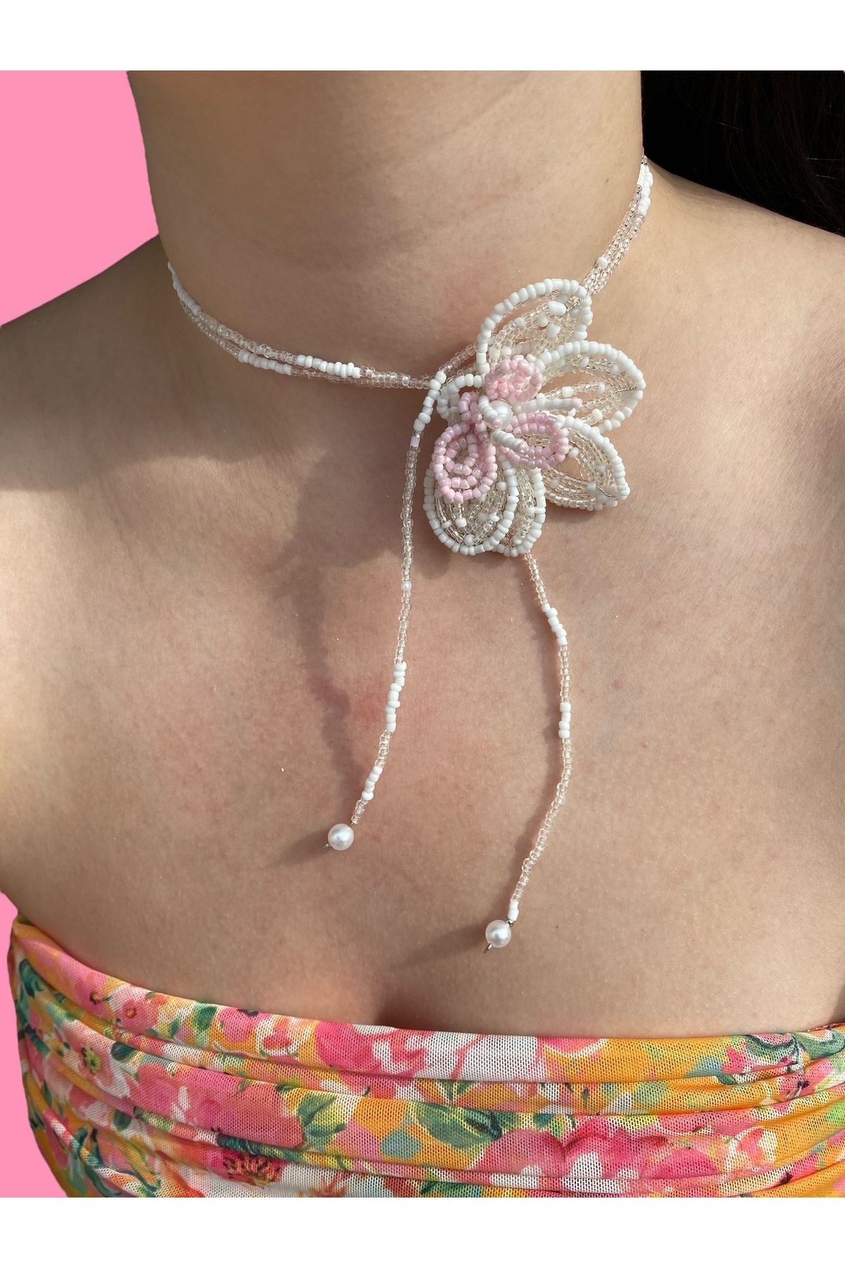 Glowelier Pinky Çiçek Kolye | El Yapımı Kolye