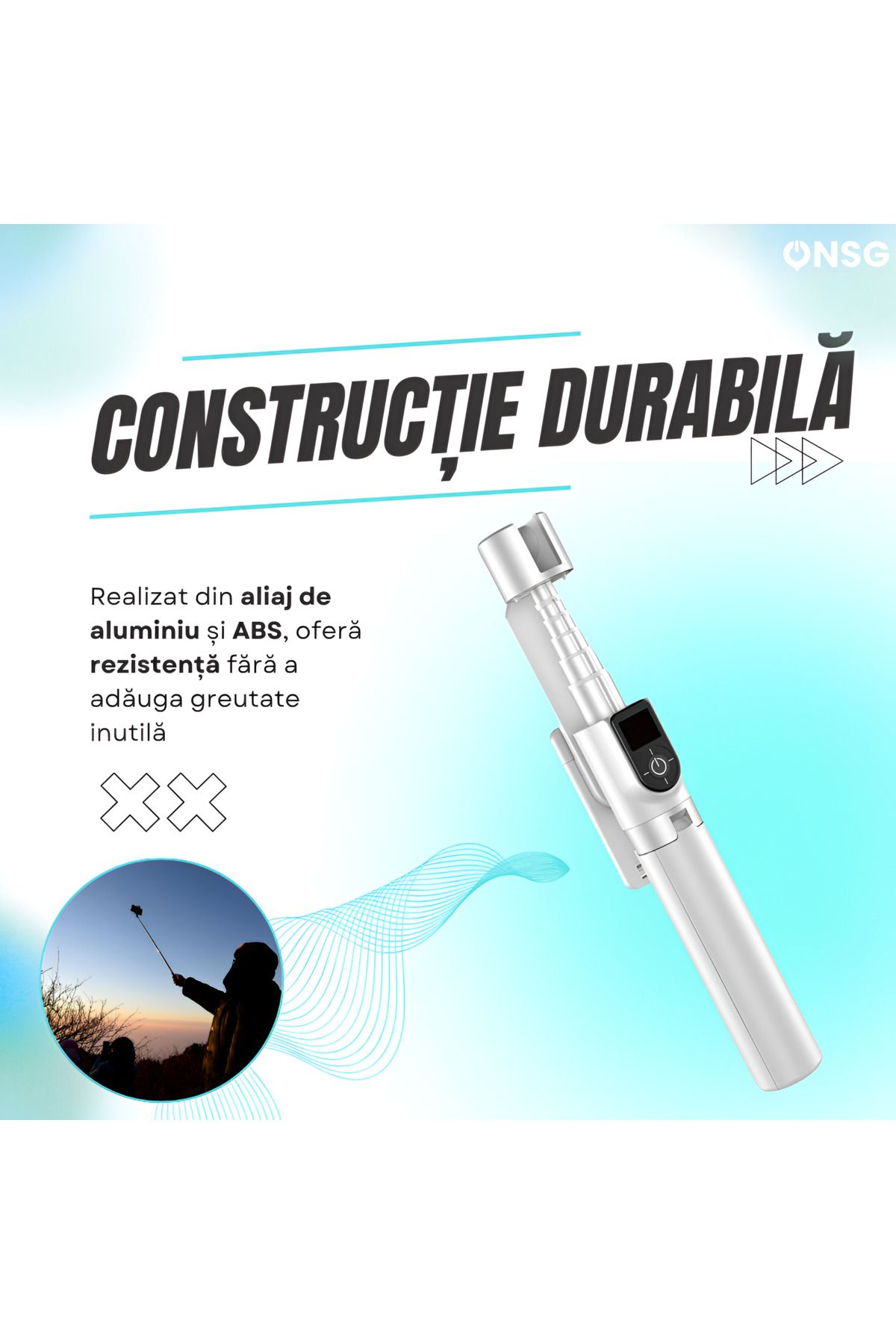 DUDAO-Stick selfie F18w telescopic, Bluetooth, trepied, compact și extensibil, 7 segmente, aluminiu, alb 5