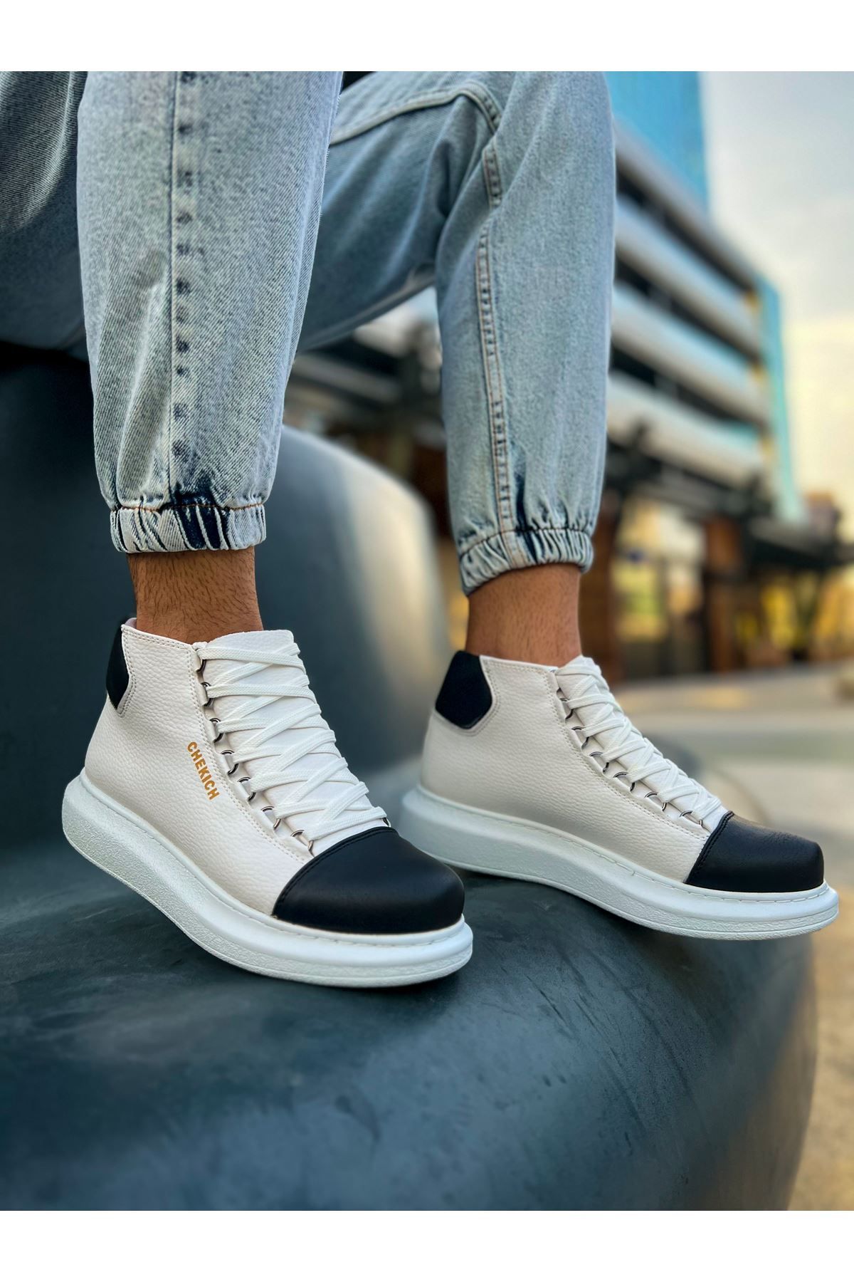 devrialemshoes CH258 GBT Roma Colourful Erkek Bot BEYAZ/SIYAH