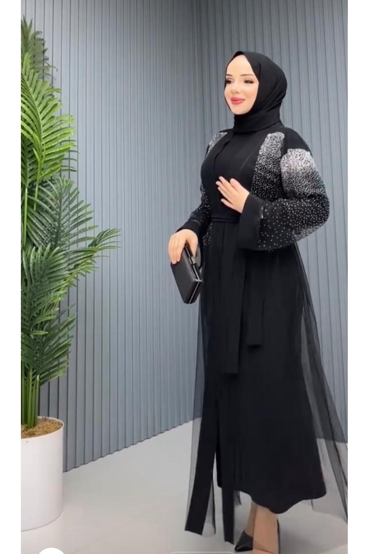 HCC HAKKO Simli Taşlı Tesettür Abiye Abaya
