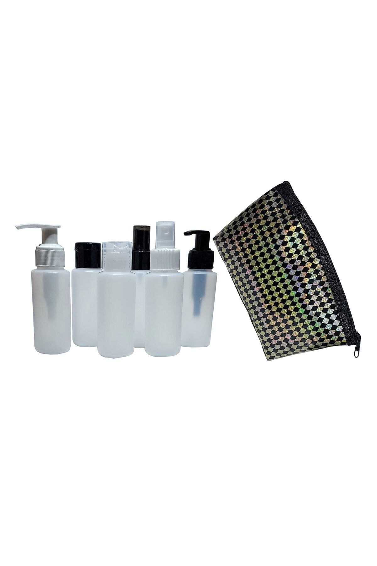 Mikasso 70 ml Seyahat Kiti-6'li Doldurulabilir Şişe Seti Kozmetik Kutu Çanta Hediyeli 8 x 14 cm