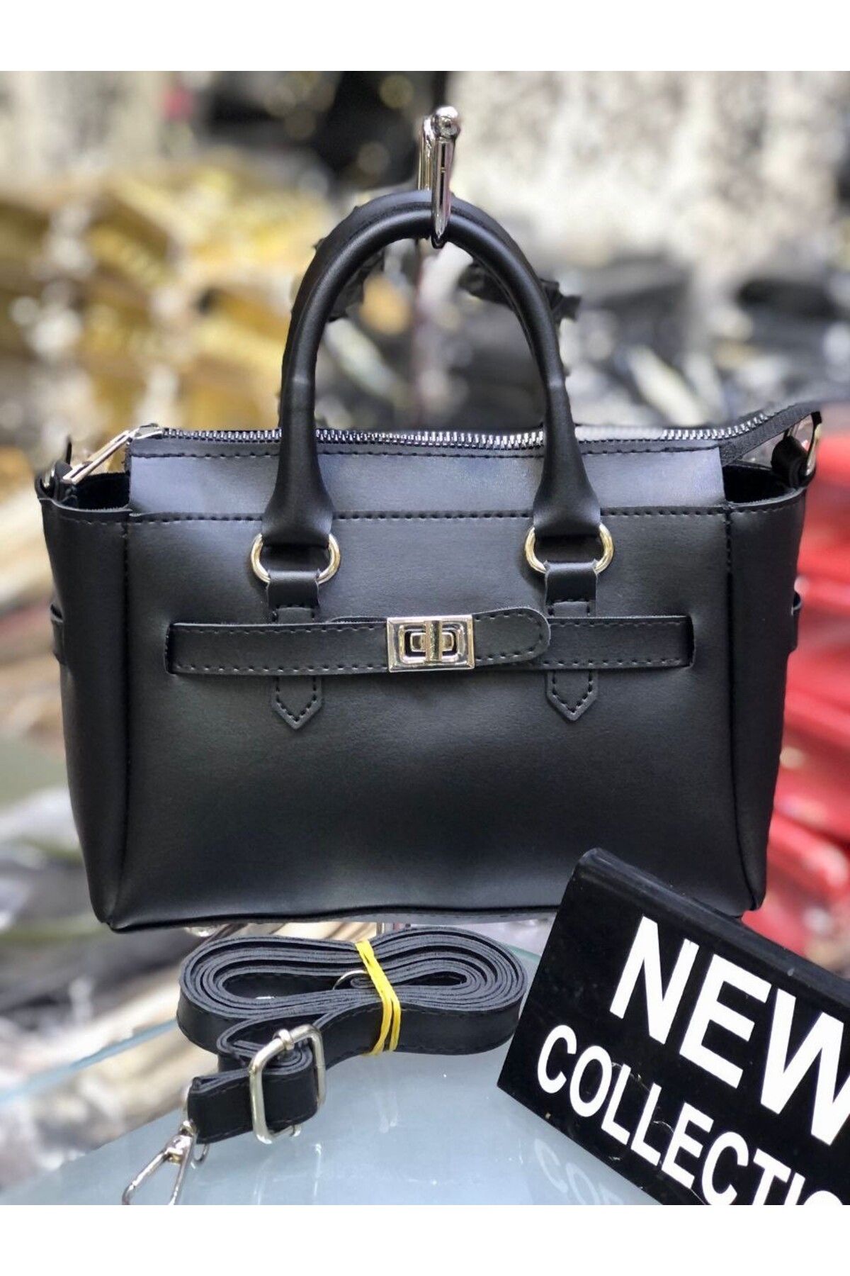 MODA Limonbagg siyah kilit detaylı fermuarlı kadın omuz kol ve EL Çantası