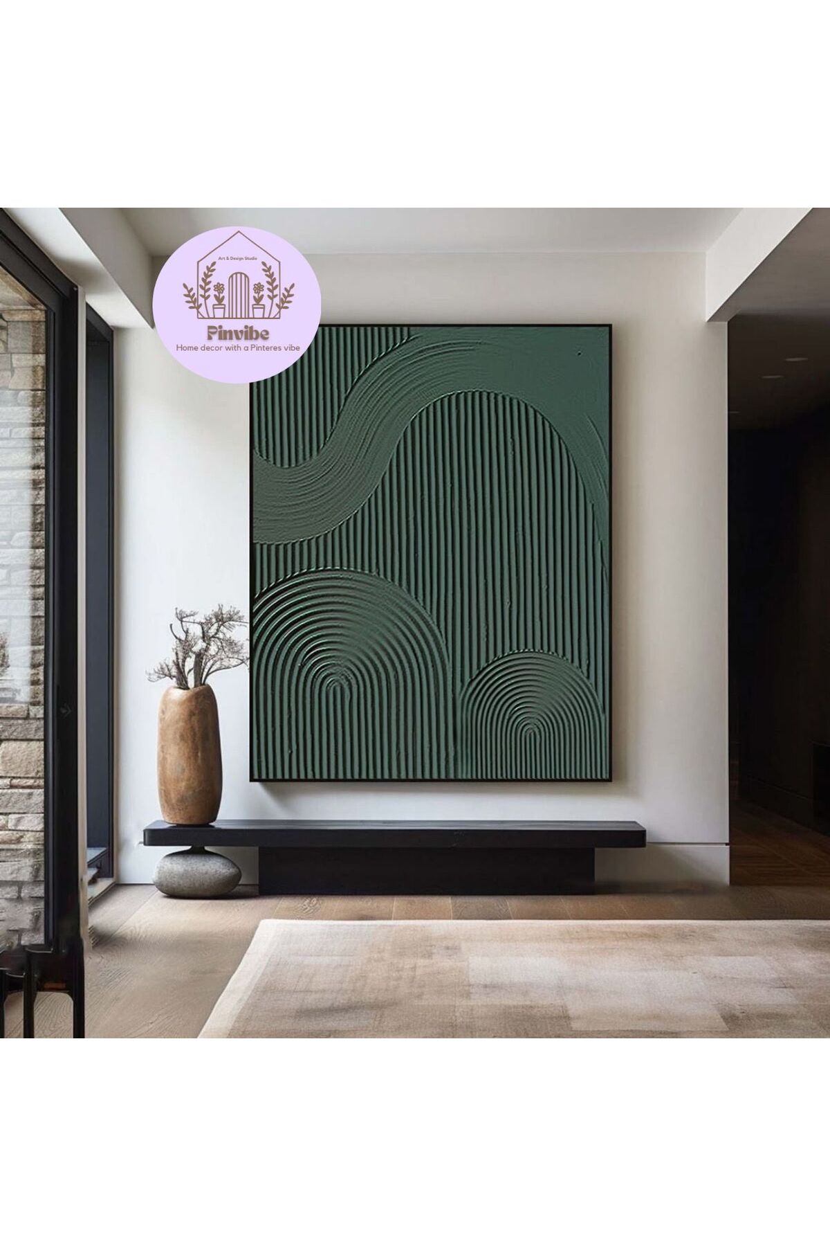 Home Pinvibe Koyu Yeşil 3D Organik Dokulu Duvar Panosu | Tekli Ahşap Dekoratif Tablo