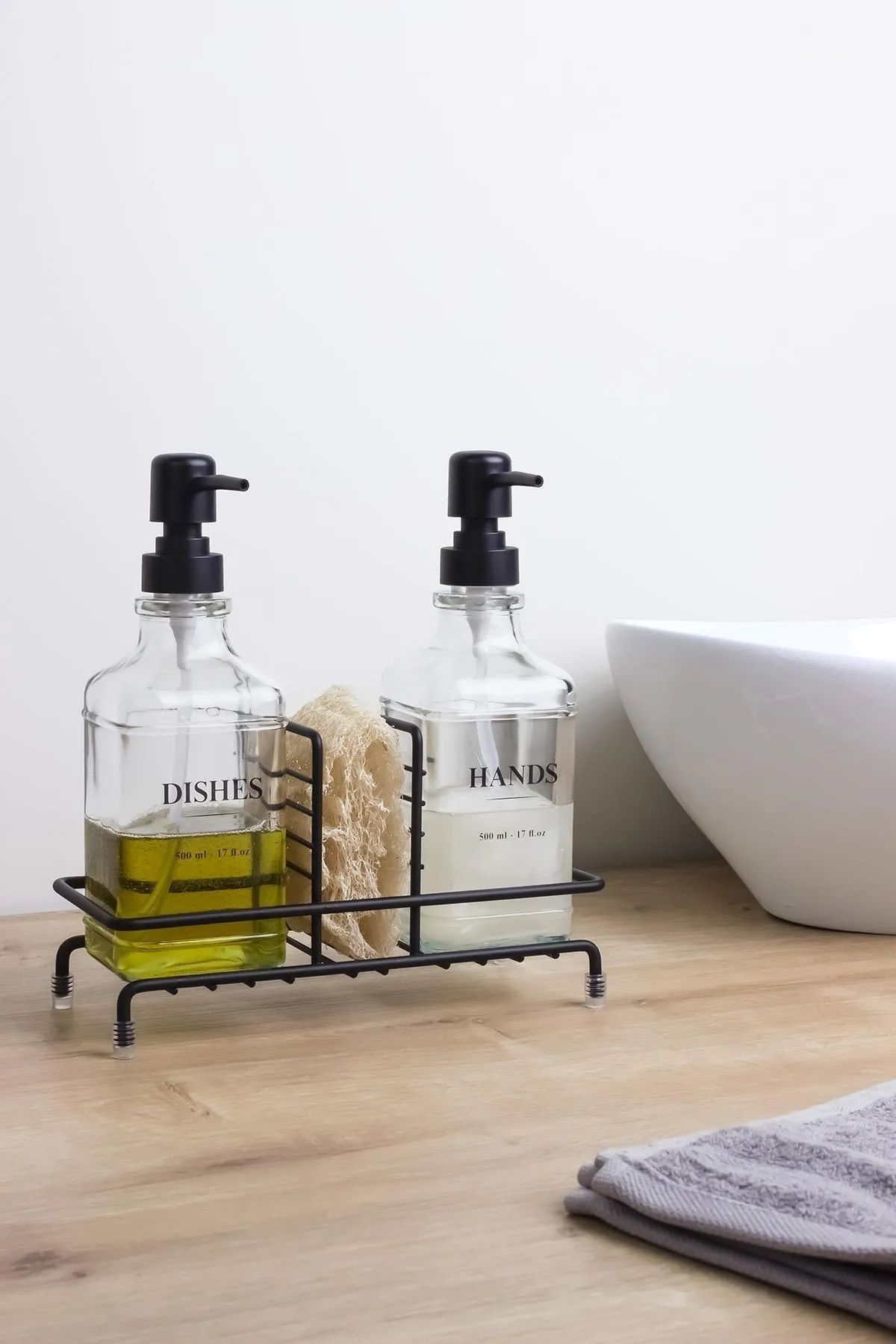 Elemengil Standlı İkili Kare Cam Sıvı sabunluk 500ml
