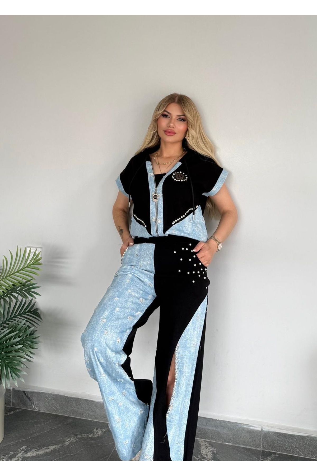 Bella Belluci Yeni Sezon Kot Detaylı İki İplik Compakt Kumaş Takım
