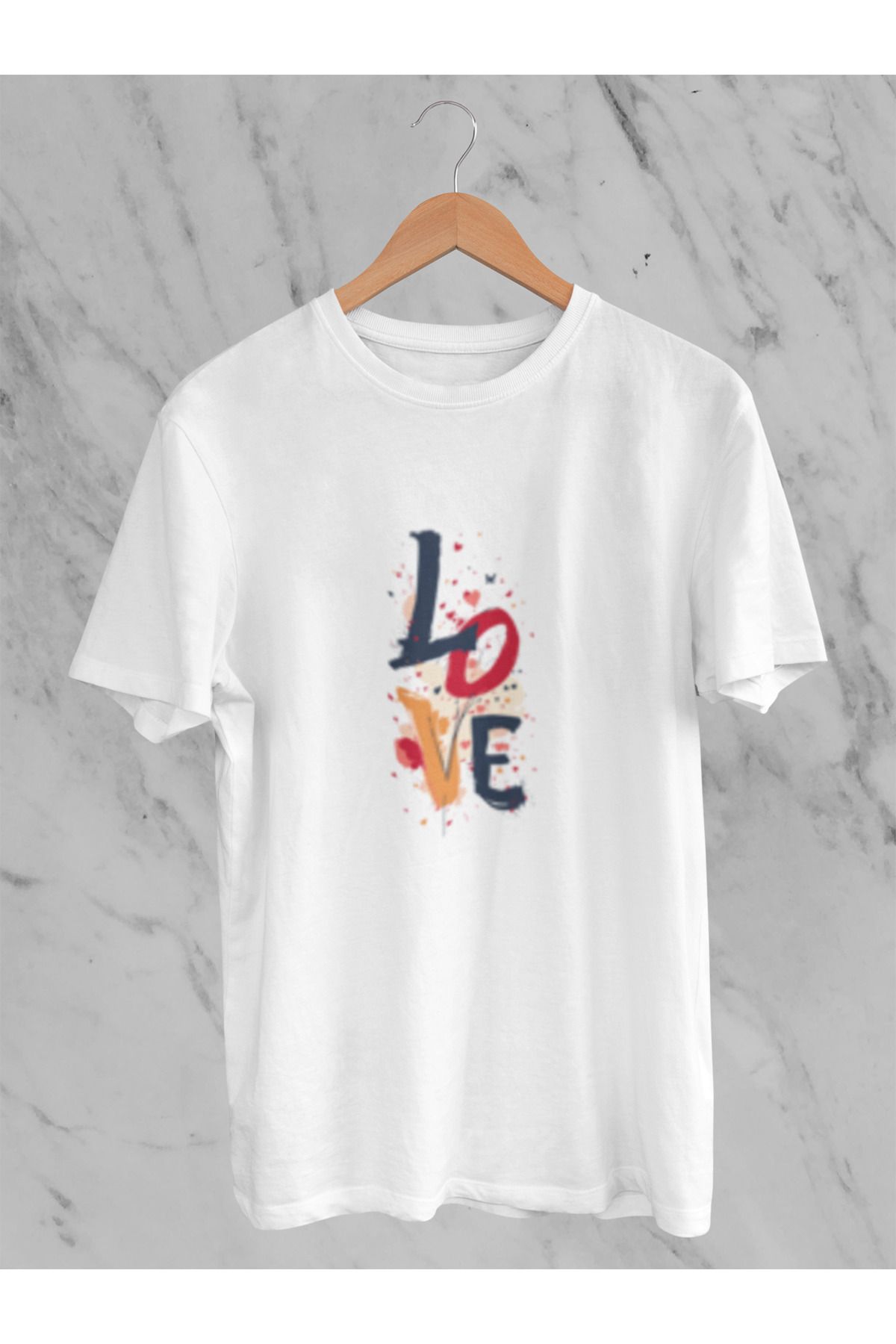 MG LOVE BASKILI KADIN BİSİKLET YAKA PAMUKLU OVERSIZE KALIP KISA KOLLU T-SHIRT