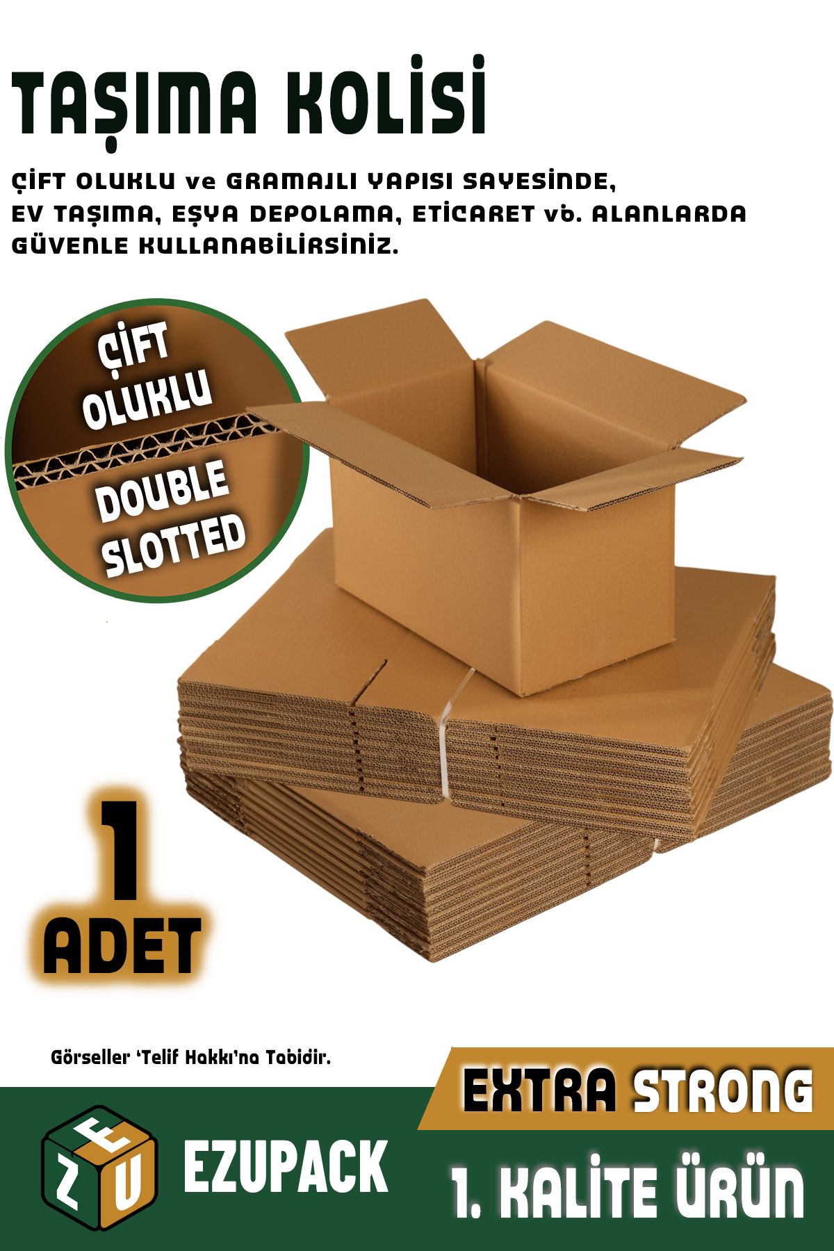 Mikasso 1 Adet 60x40x40 Çift Oluklu Taşıma Taşınma Karton Çeyiz Arşiv Kitap Boş Koli KRAFT 16 x 27 Tekli Taş
