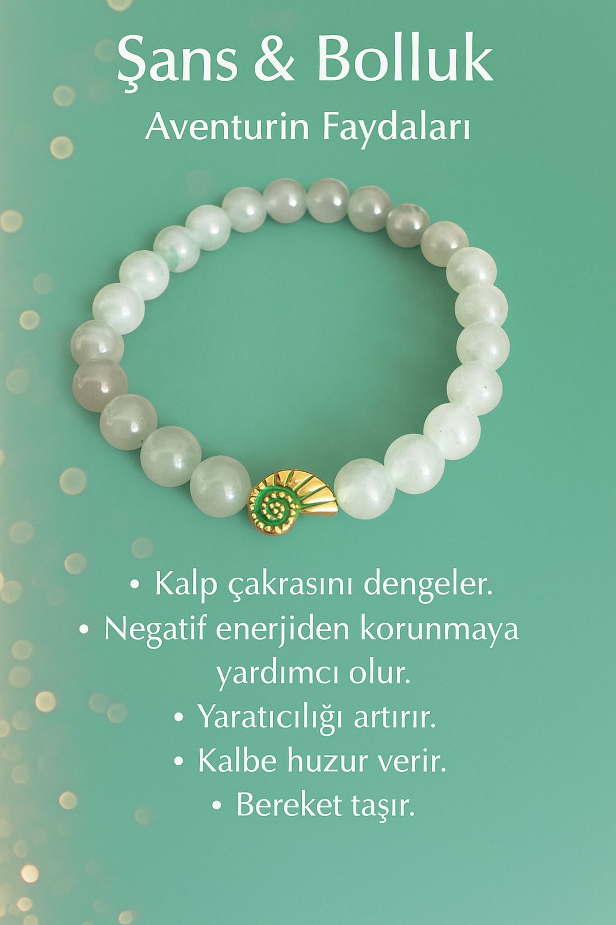 MODA Aventurin Doğal Taş Bileklik Kalp çakra dengeleyici bolluk bereket şans bilekliği