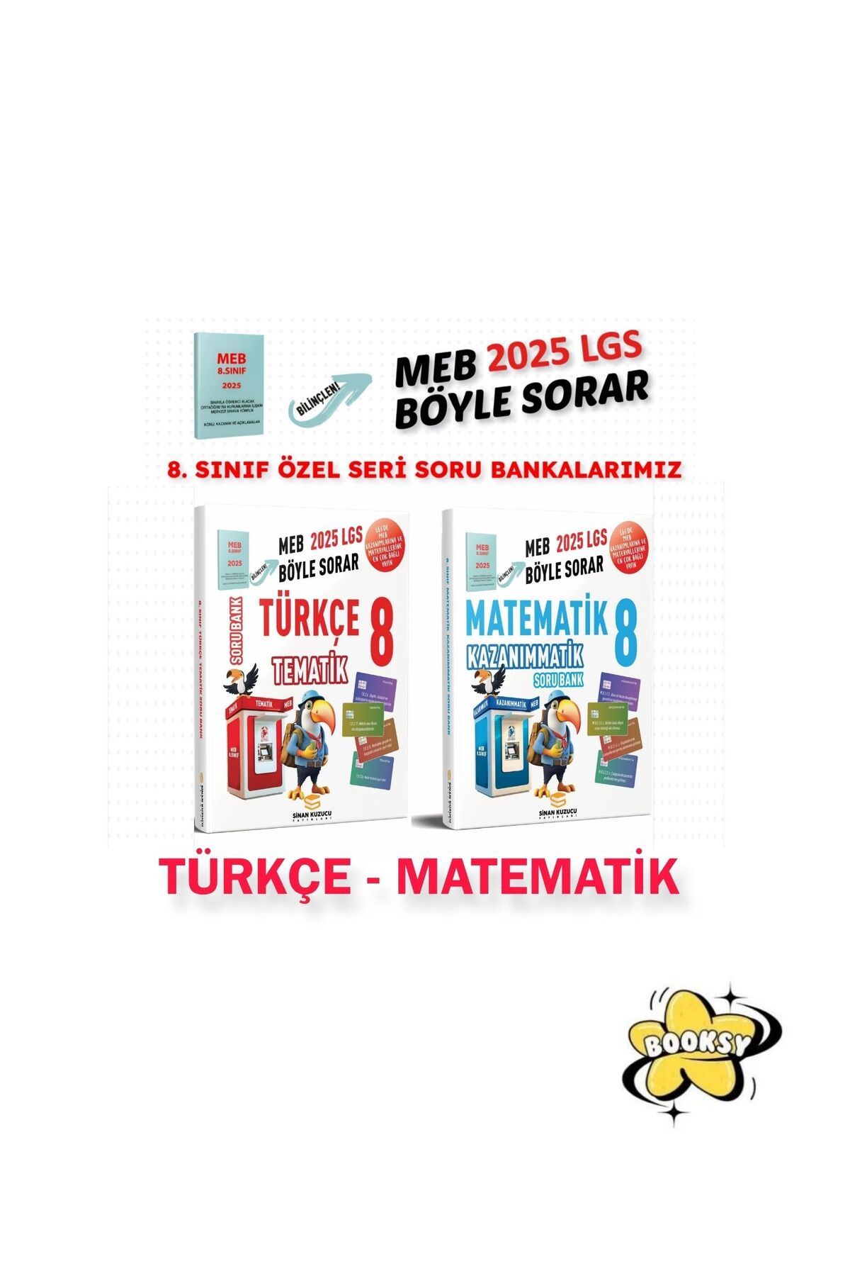 SİNAN KUZUCU YAYINLARI 8. SINIF LGS TÜRKÇE TEMATİK - MATEMATİK KAZANIM MATİK 2'Lİ SORU BANKASI SETİ- BOOKSY