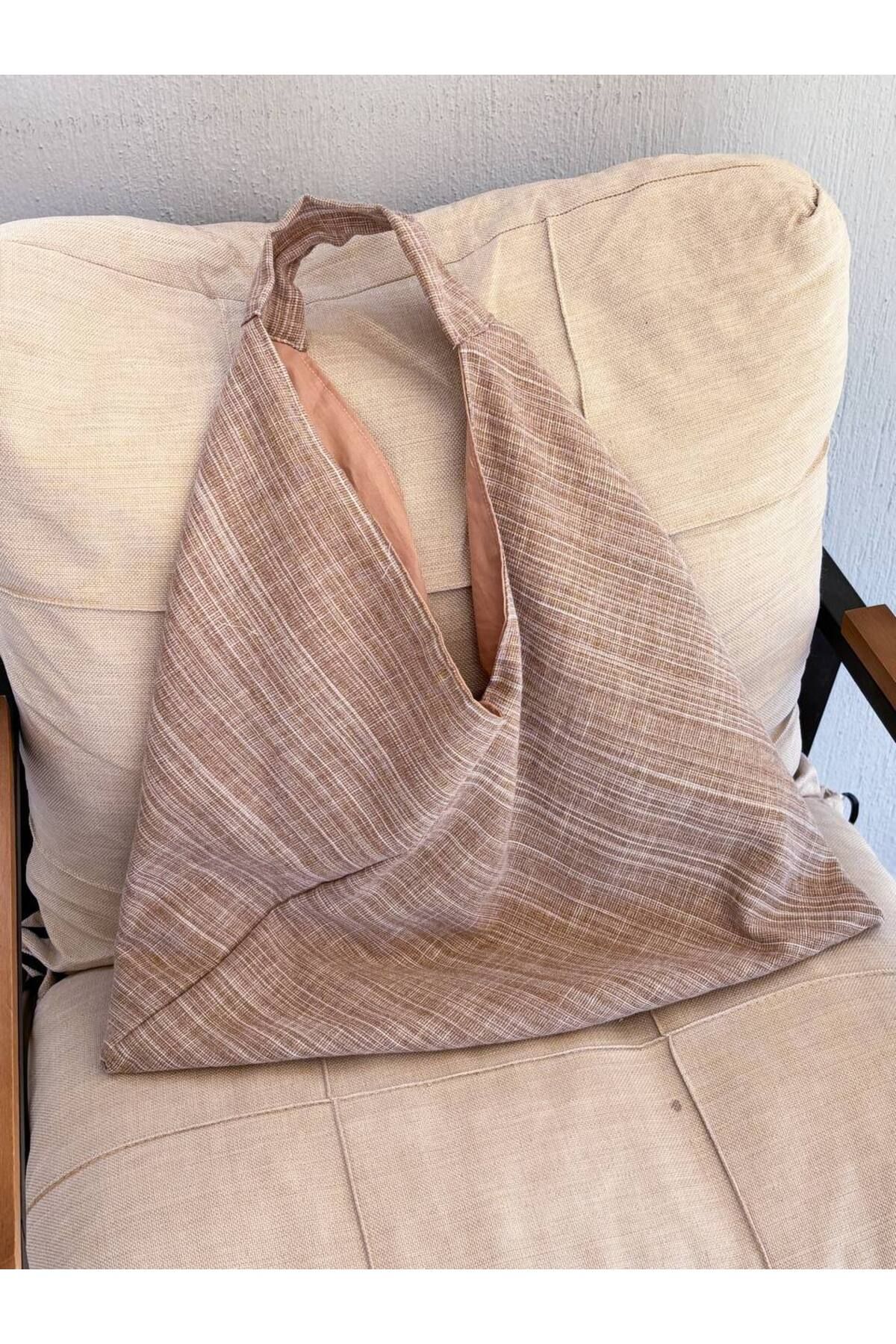 girlsybags Kahverengi Keten Tote Çanta Kumaş Tote Bag Kahve Shopper Çanta Plaj Çantası Bez Bag Astarlı