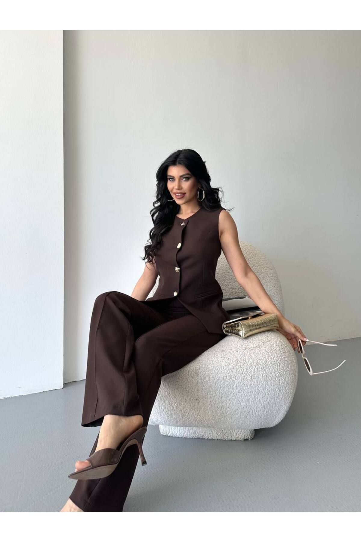 MVK GİYİM Düğmeli Blazer Yelekli Pantolon Takım