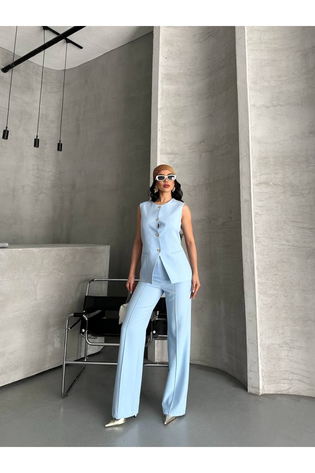 MVK GİYİM Düğmeli Blazer Yelekli Pantolon Takım