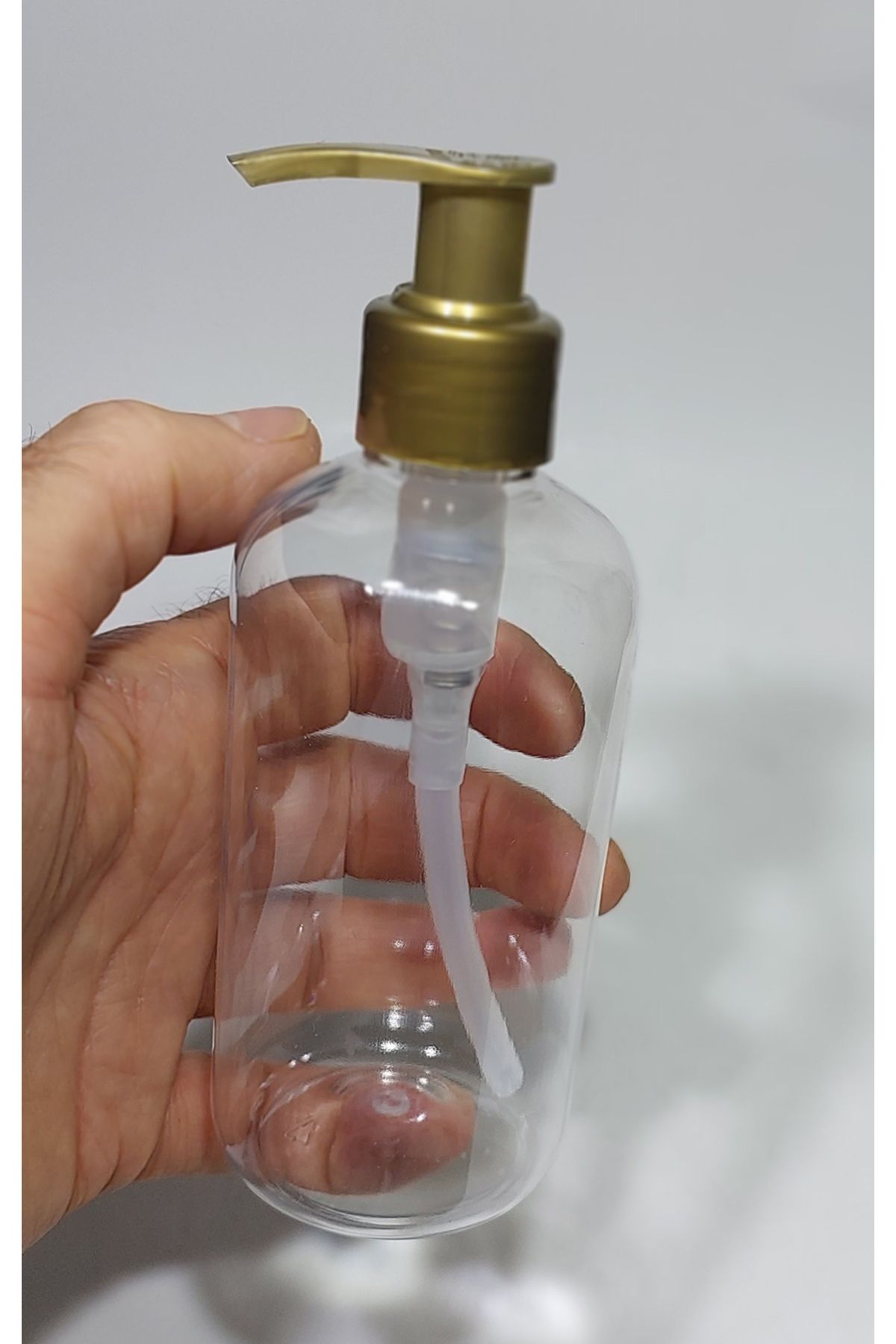 Mikasso Ambalaj 250ML kısa - 3 Adet - şeffaf Plastik Şişe + gold renk sıvı sabun pompalı Takım Belirtilmemiş
