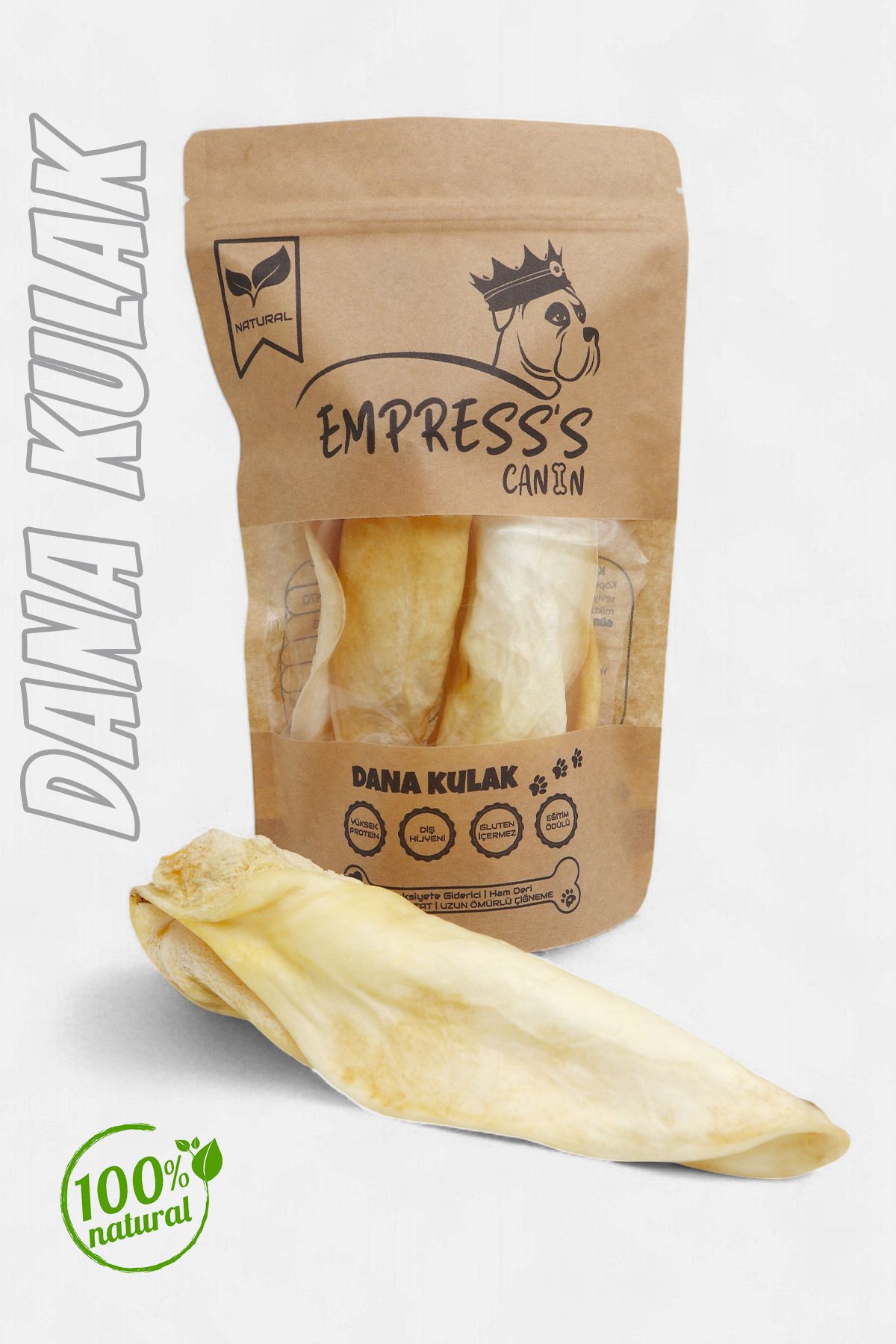 EMPRESS'S CANIN Dana Kulak Çiğnemelik Köpek Ödül Maması, %100 Doğal/Glutensiz 100gr