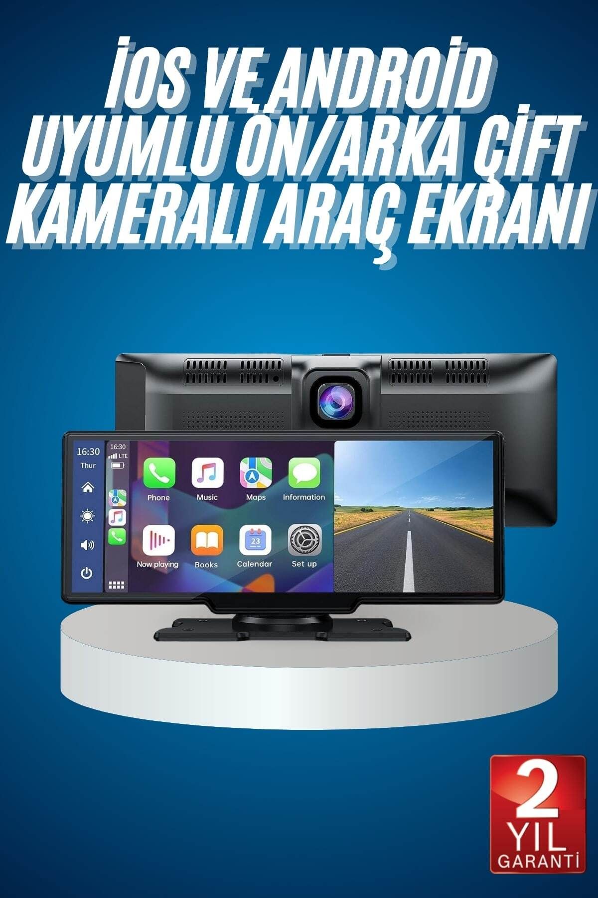 teknodayım 4K Ultra Araç İçi Ön ve Arka Kameralı Ekran HD 2 Kameralı Torpido Üstü Araç Multimedya