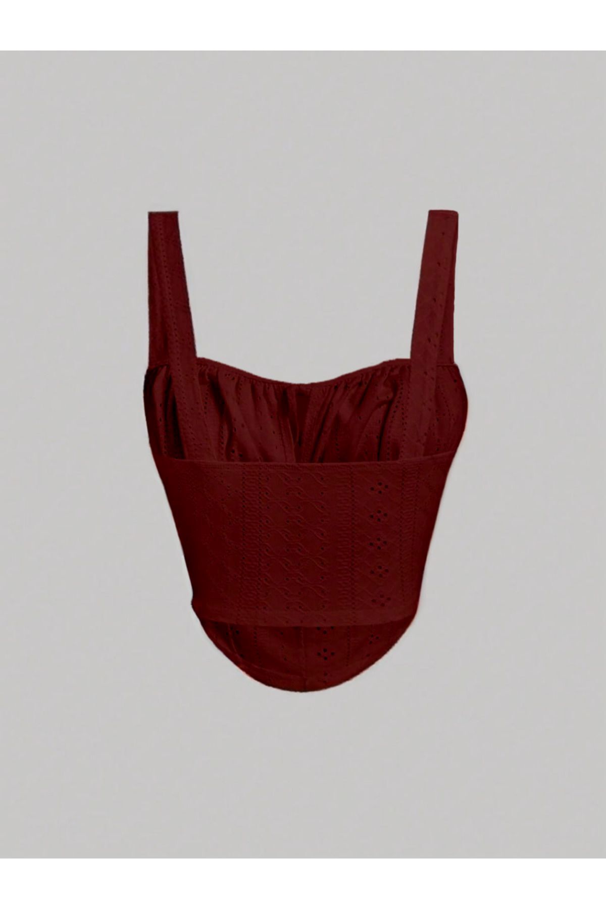 MEREN LİKE YOUR SYLE Bordo Nakış Desenli göğüs Dekolteli Geniş Askılı Üst Crop görsel 2