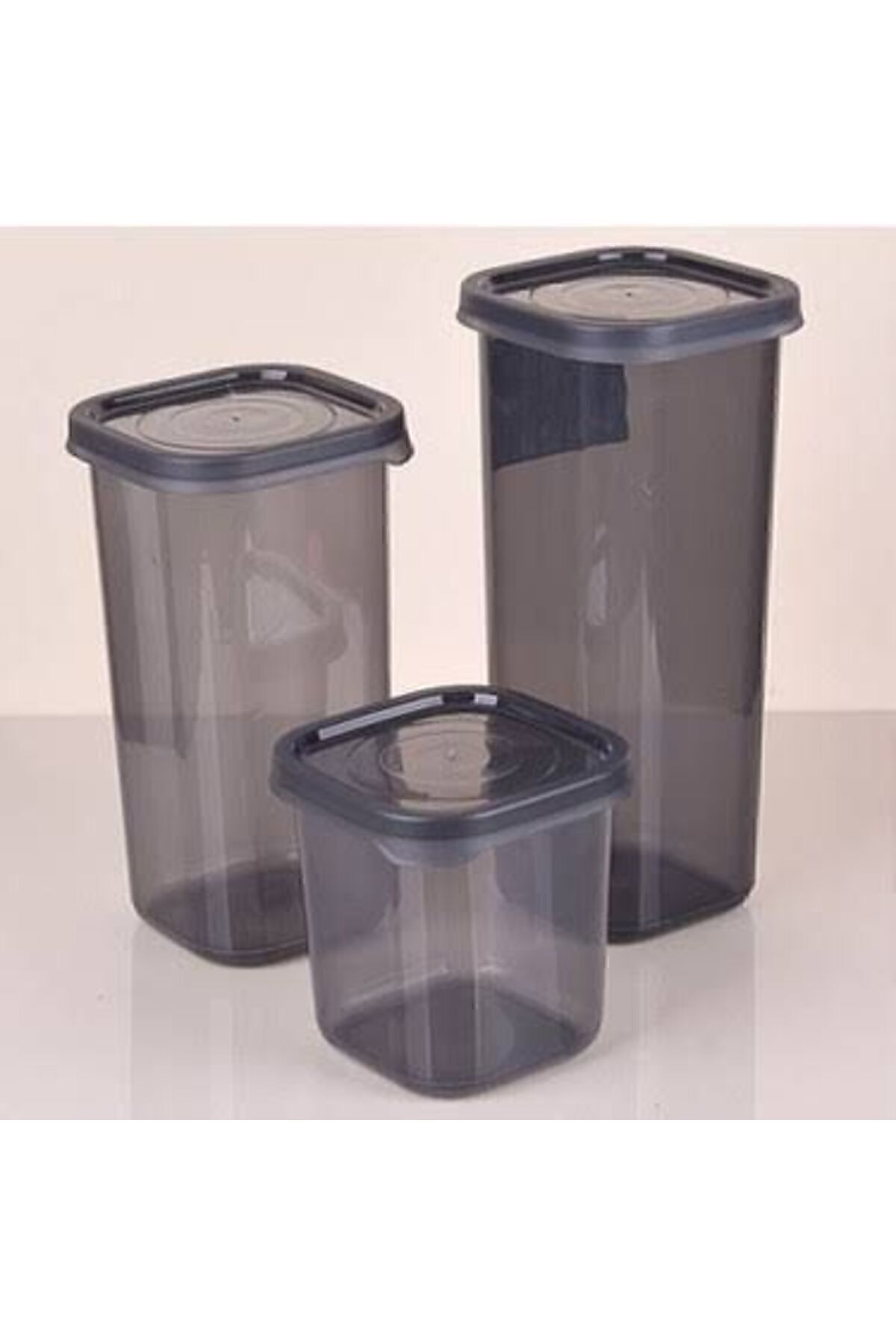 Mikasso 3'lü Erzak Saklama Kabı Organizier Mutfak Tezgah Düzenleyici Gri 2 x 4 3'lü Plastik Kap