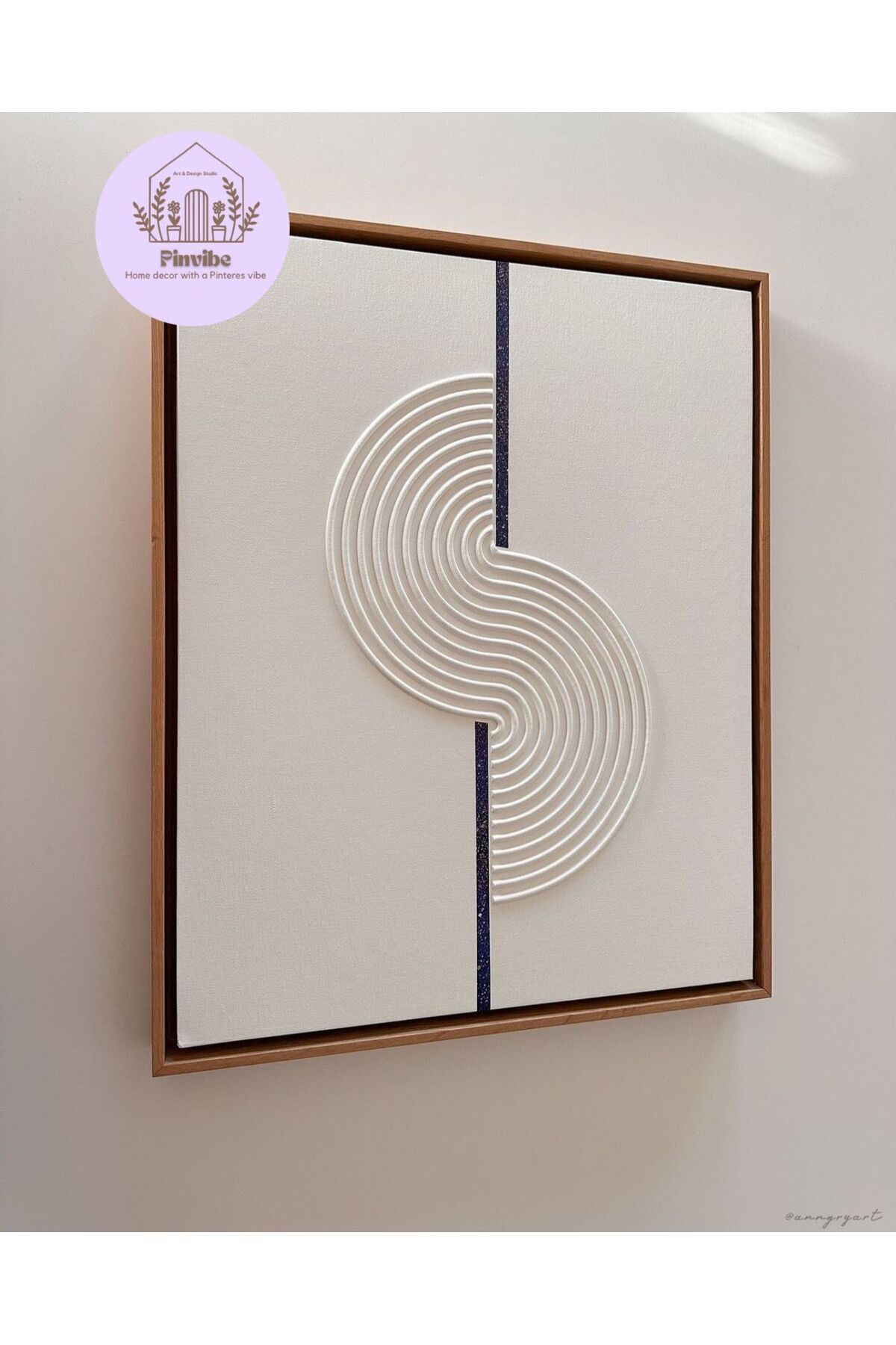 Home Pinvibe Japandi 3D Duvar Panosu | Spiral Desenli Modern Ahşap Tablo – Krem & Lacivert Detaylı