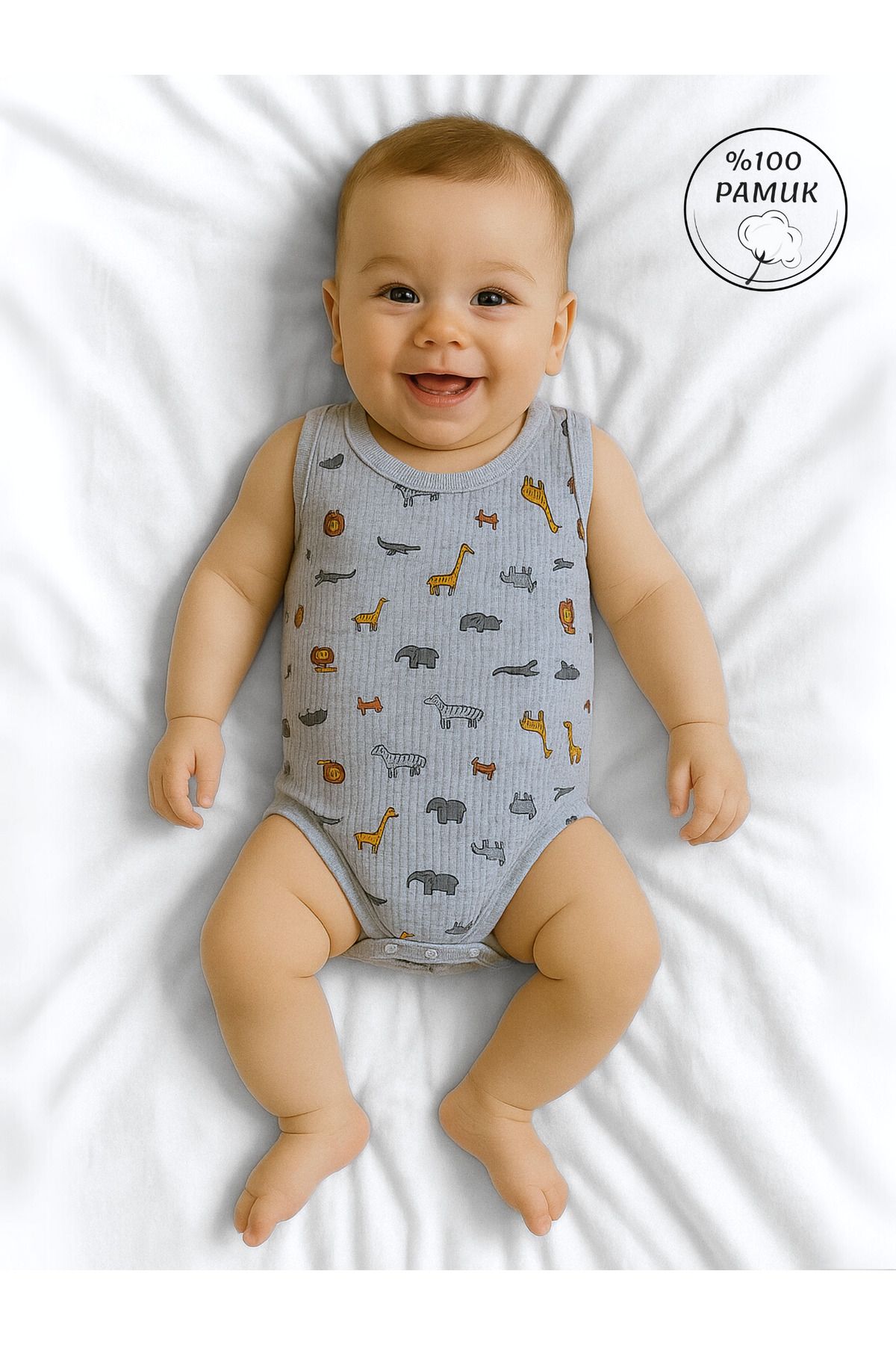 GizaKids %100 Pamuklu Erkek Bebek Çıtçıtlı Body Zıbın