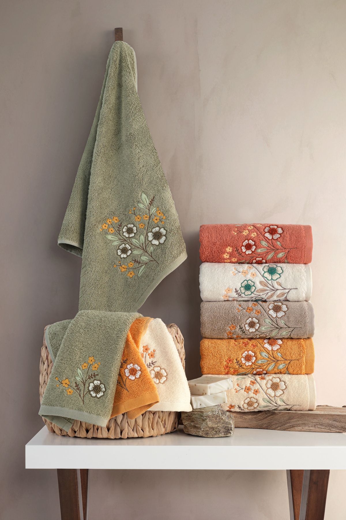 MARİBOR Florin - %70 Bambu / %30 Pamuk Nakışlı El Havlusu - 6'lı Set 50x90