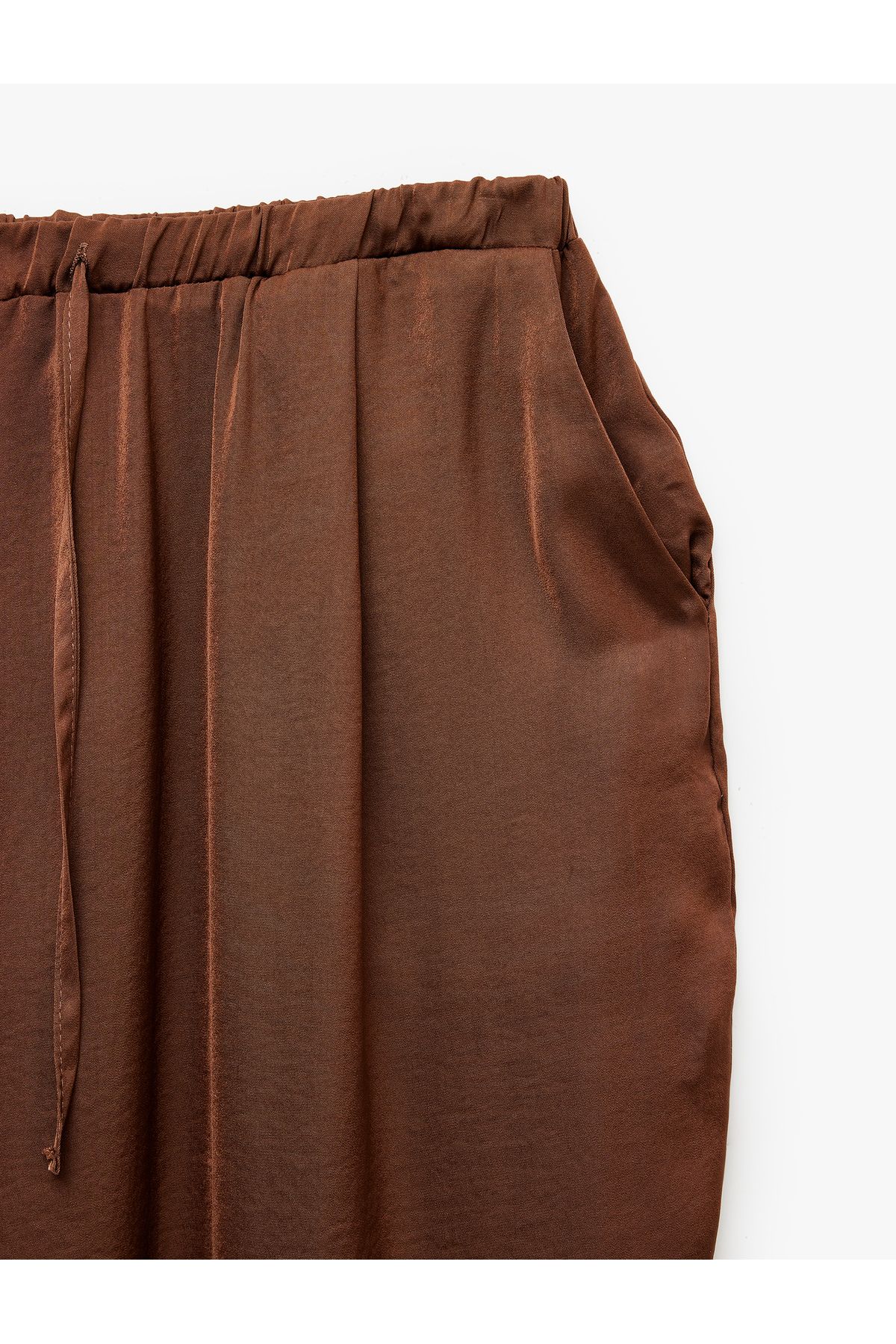 Koton-Aerobin Fabric Wide Leg Satin Trousers with Elastic Waist and Tie Pockets 6