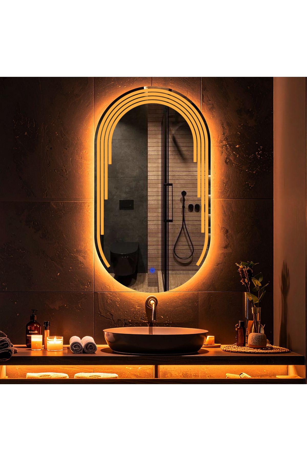 lumora mirror design Eloura Amber Led'li Lazer Kumlamalı Lavabo & Banyo Aynası (Dokunmatik Sensörlü)