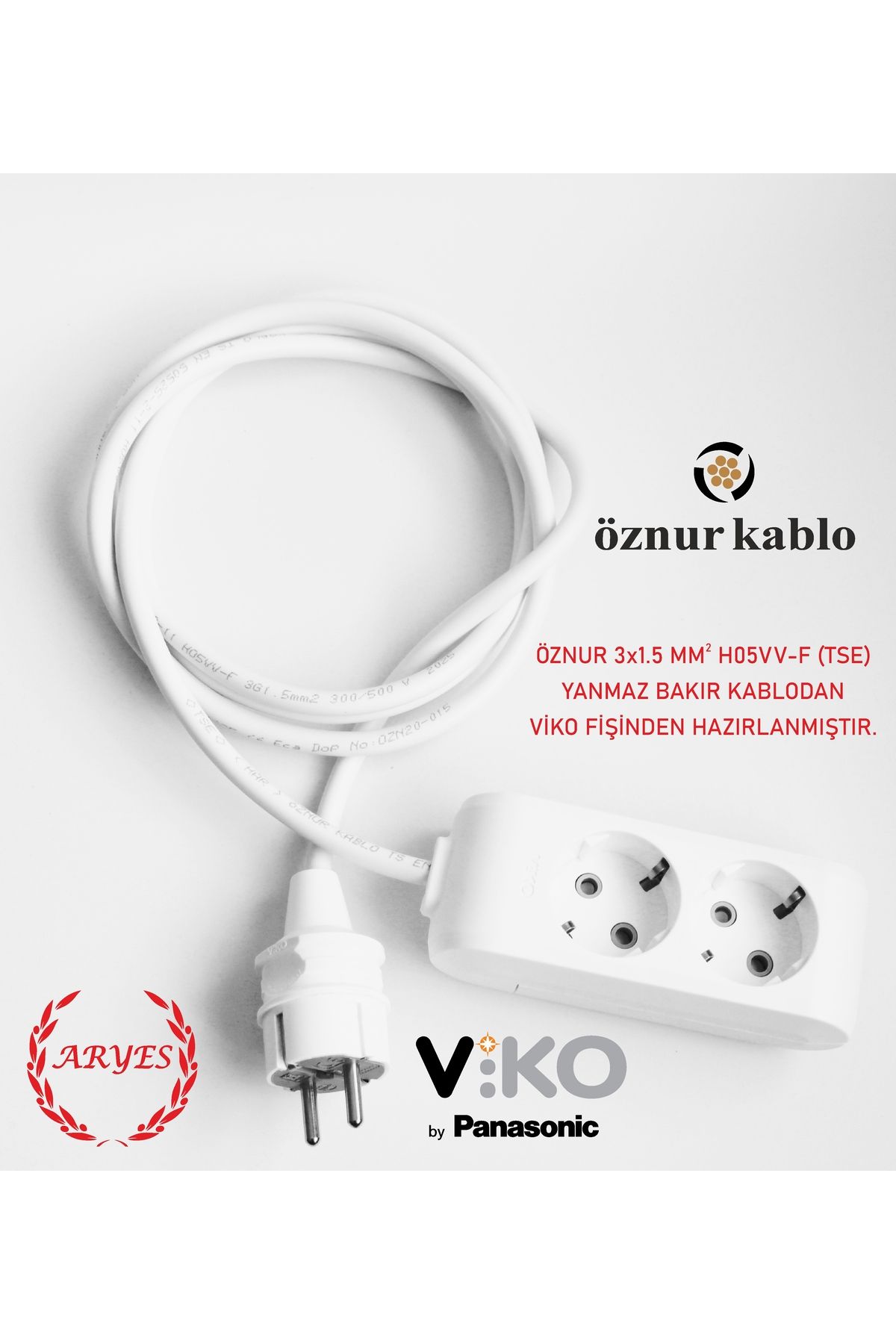 VİKO 2Lİ 1,5 METRE ÖZNUR TTR 3*1.5 BAKIR KABLODAN YAPILMIŞ UZUN ÖMÜRLÜ YANMAZ