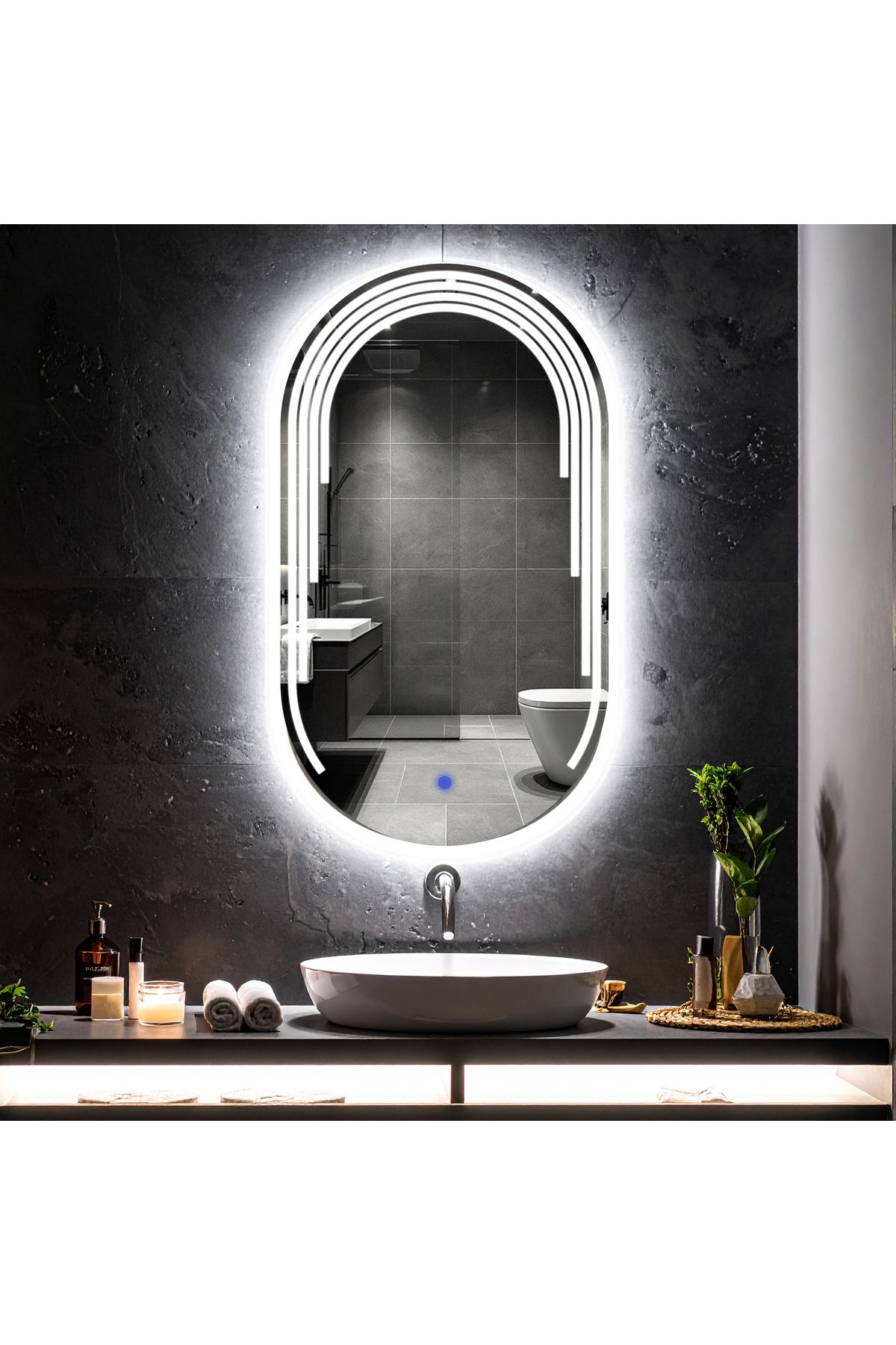 lumora mirror design Eloura Beyaz Led'li Lazer Kumlamalı Lavabo & Banyo Aynası (Dokunmatik Sensörlü)
