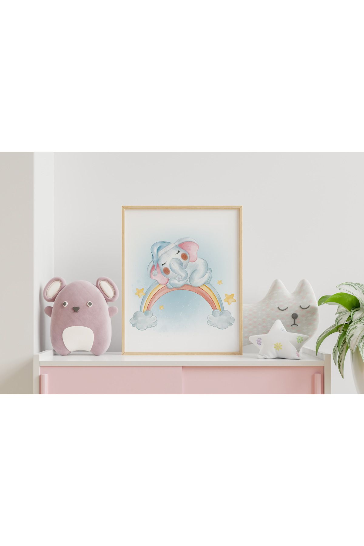 Home Fil ve Gökkuşağı Çerçeveli Çocuk ve Bebek Odası Tablosu