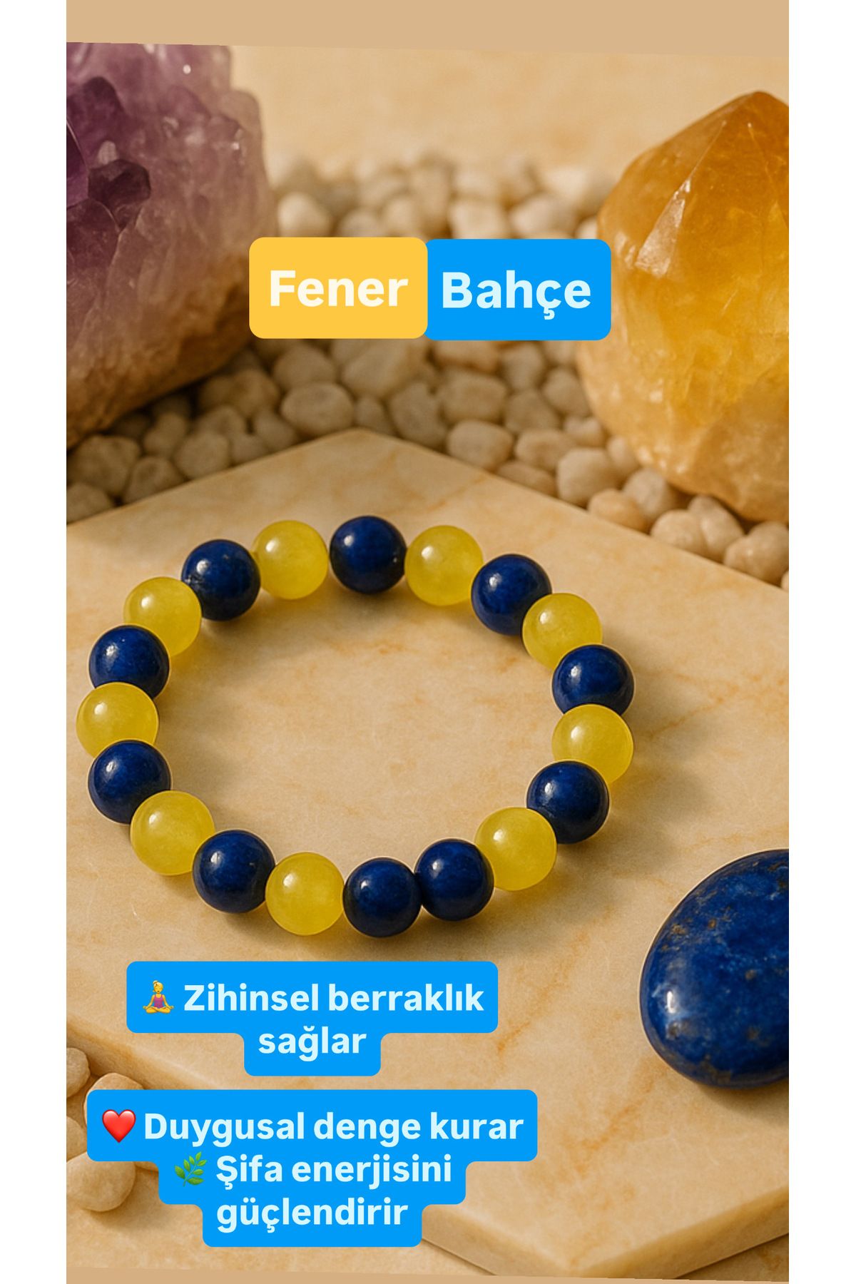 MODA 💙💛 Fenerbahçe Ruhunu Taşıyan Doğal Kuvars Bileklik ✨ Güç, Sadakat ve Şifa Bir Arada