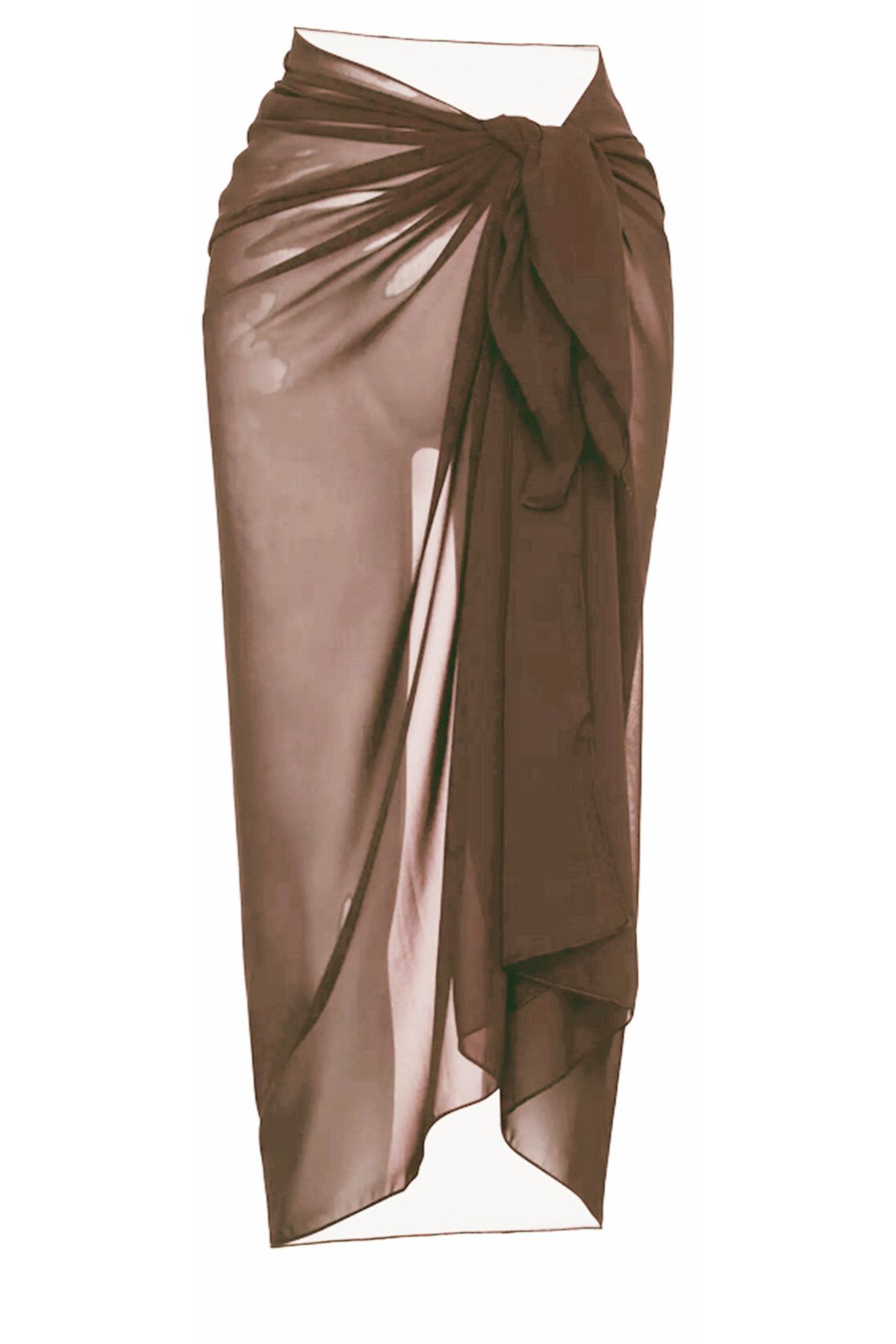 We Concept Kadın Dokuma Şifon Buyuk Beden XL Plaj Pareo Mocha 90x180cm