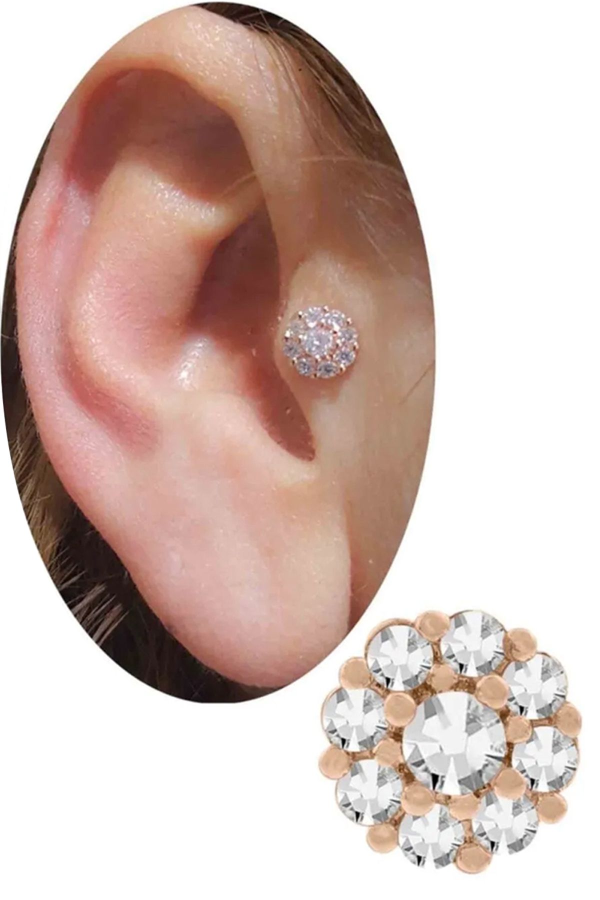 Cadının Dükkanı Zirkon Taşlı Rose Çiçek Tragus-Helix-Kıkırdak Piercing