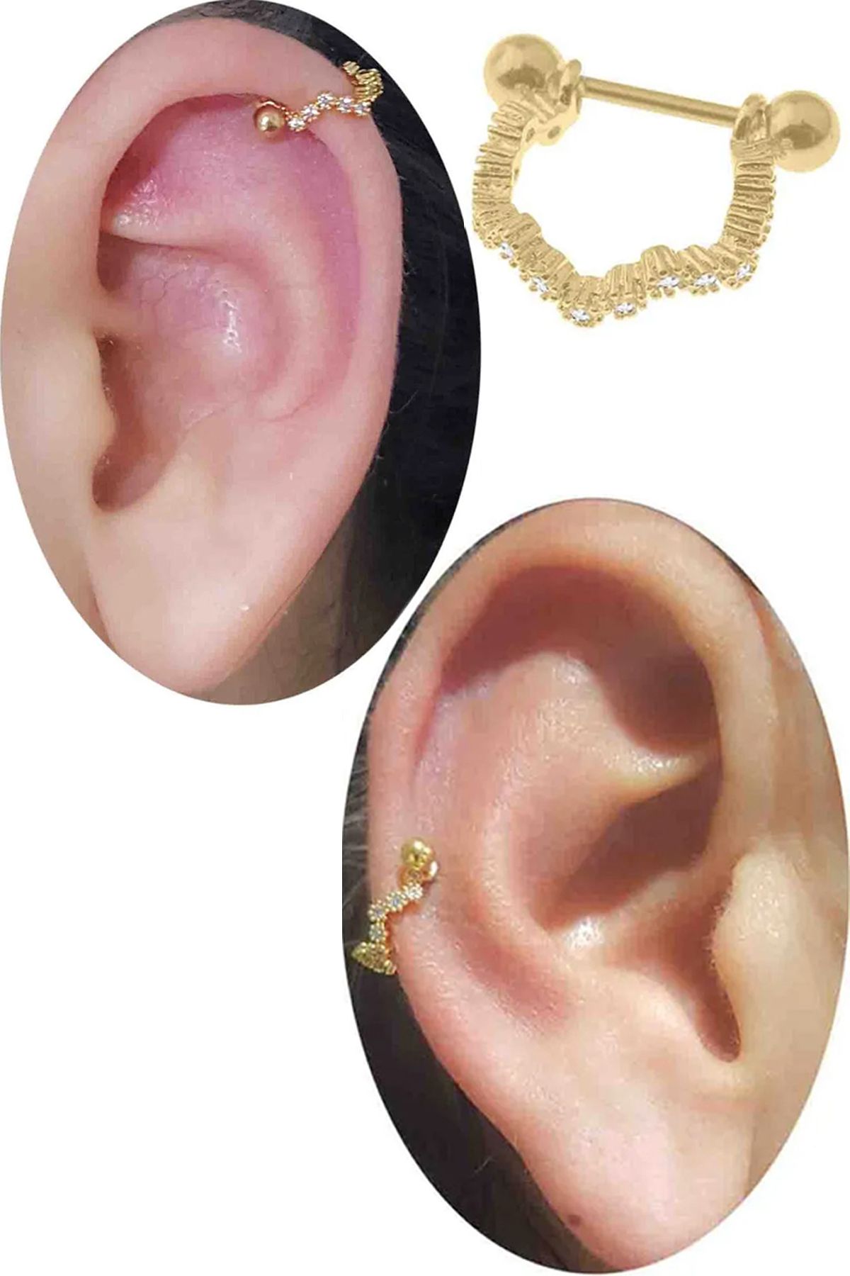 Cadının Dükkanı Zirkon Taşlı Gold Helix-Kıkırdak Piercing