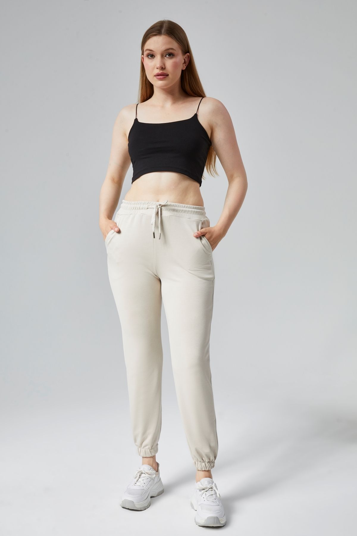 FHELIA Kadın Modal Kumaş Lastikli Paça Tek Alt Jogger Pantolon