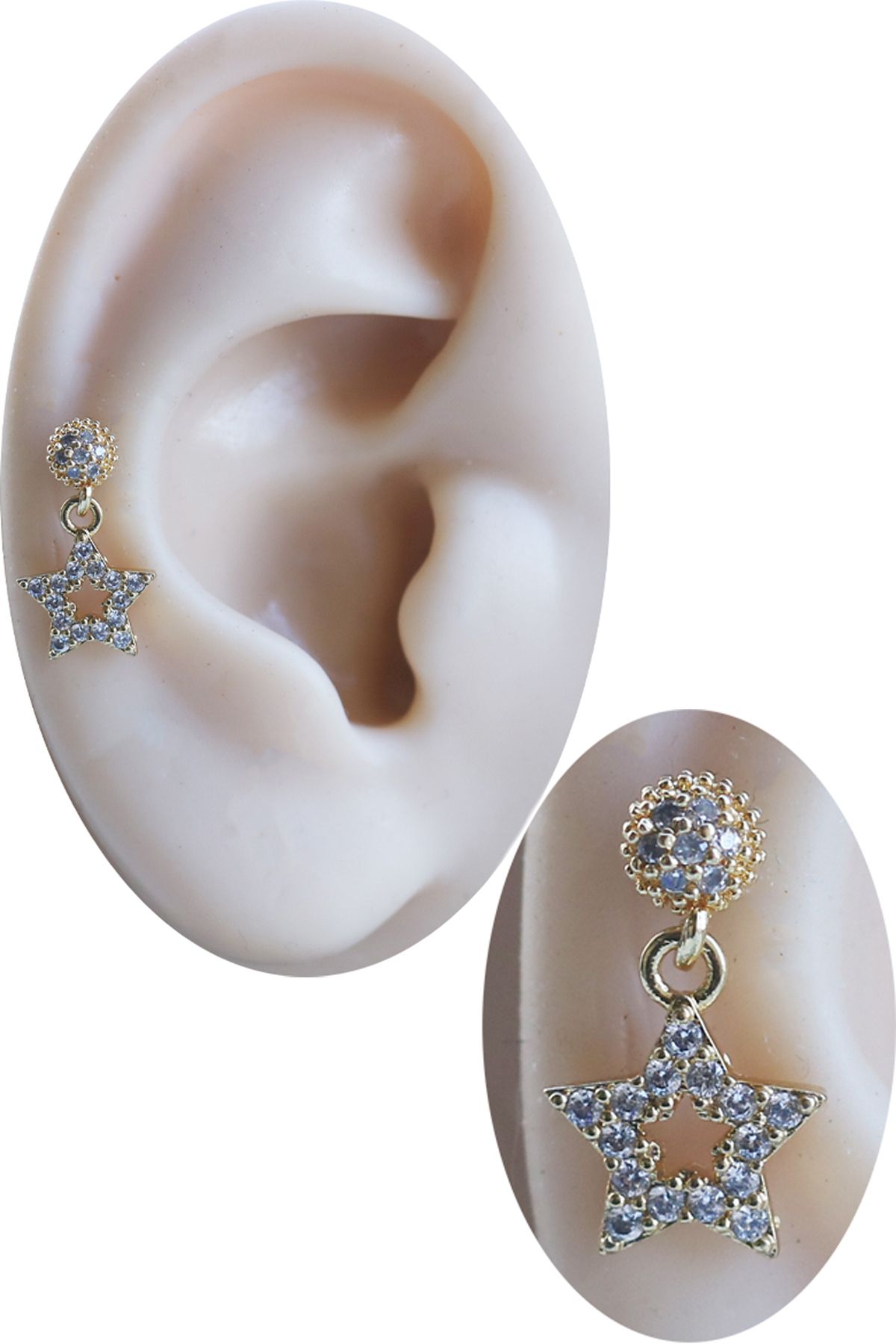 Cadının Dükkanı Zirkon Taşlı Gold Yıldız Helix-Kıkırdak Piercing