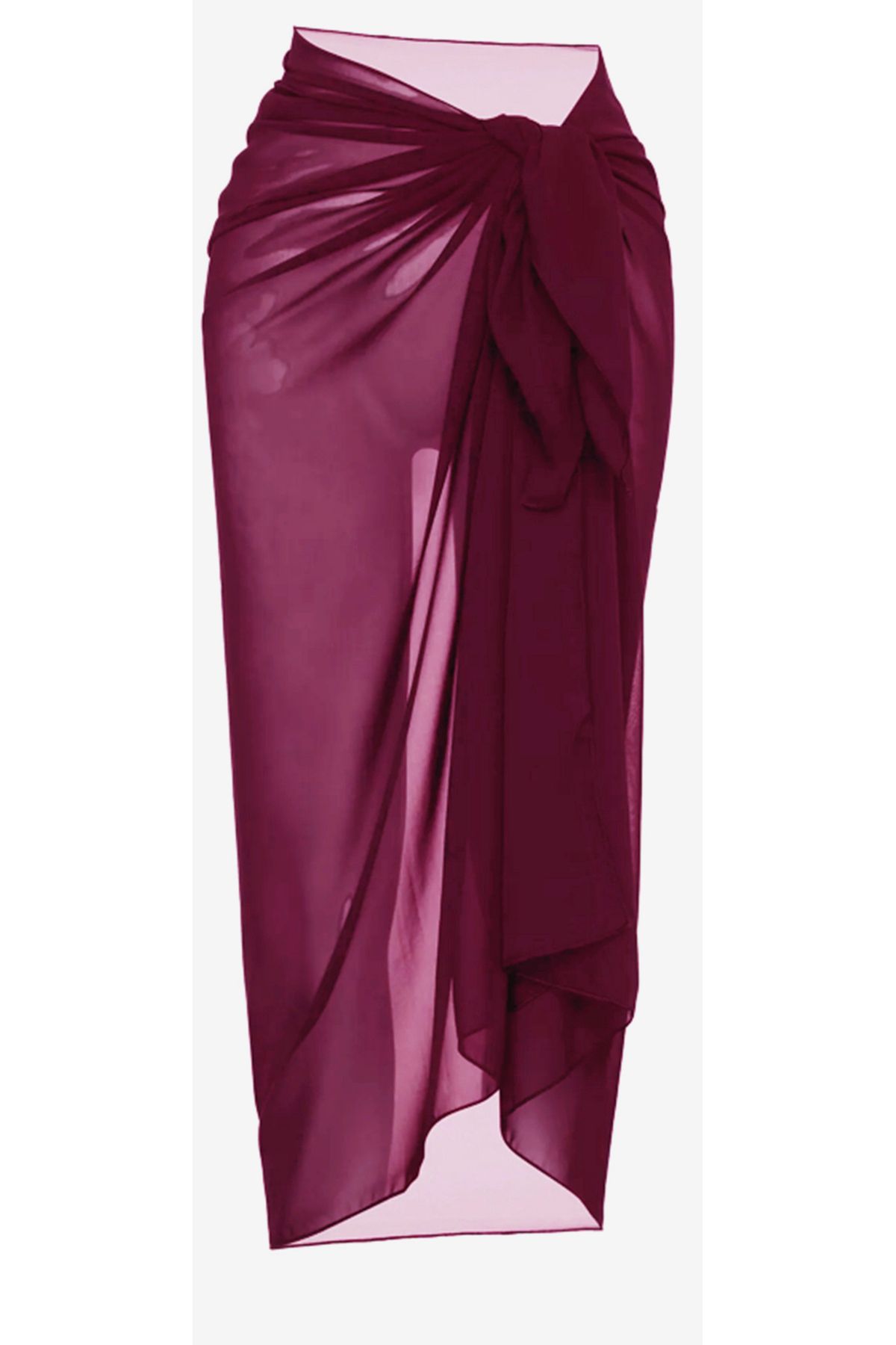 We Concept Kadın Dokuma Şifon Buyuk Beden XL Plaj Pareo Vişne 90x180cm