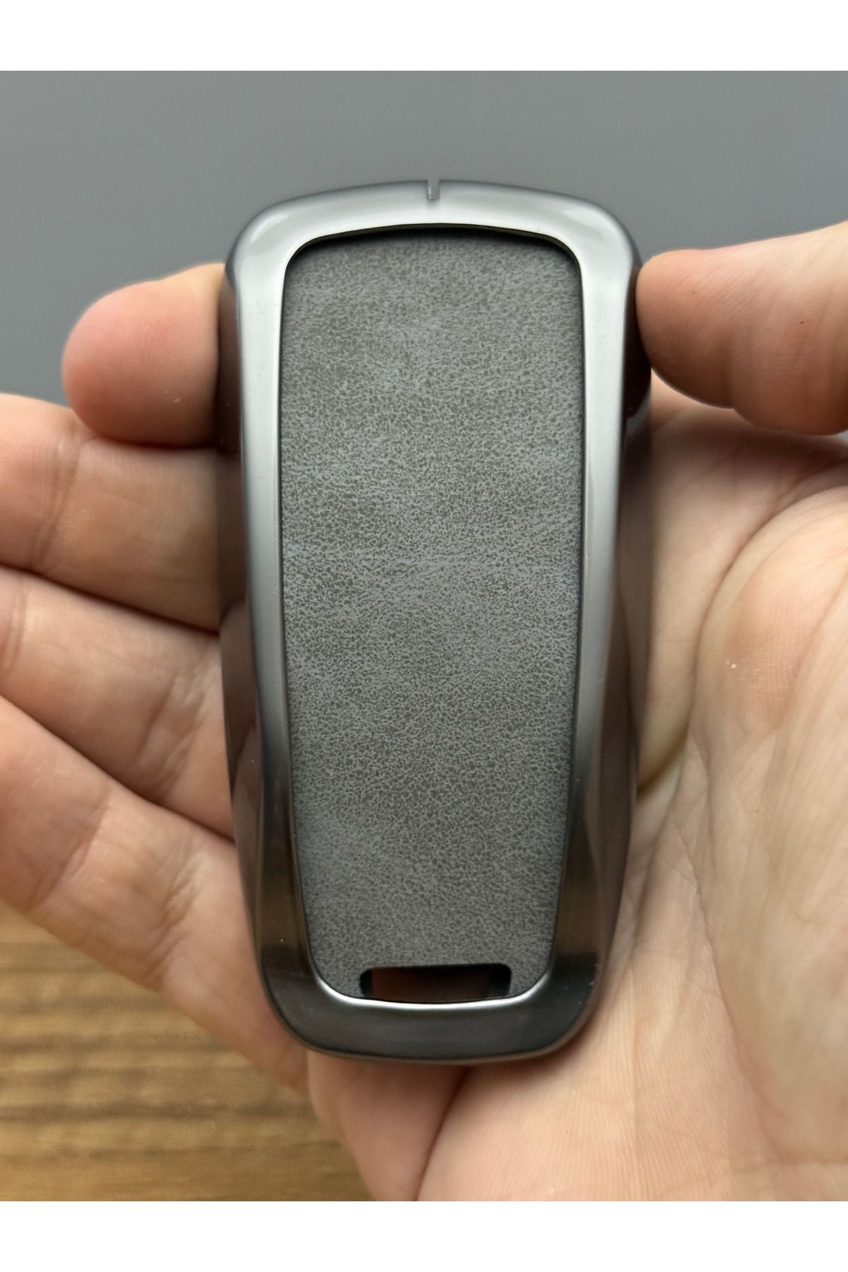 Luxe Aksesuarr-Audi Smart New Model B9 Q5 Q7 3 Button Protection Key Controller Metal Case Leather Gray 3