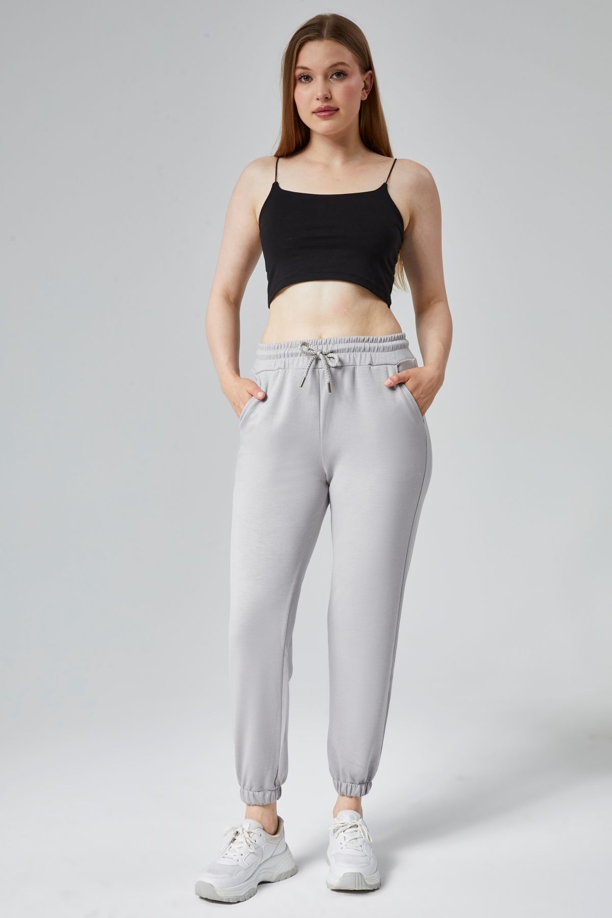 FHELIA Kadın Modal Kumaş Lastikli Paça Tek Alt Jogger Pantolon