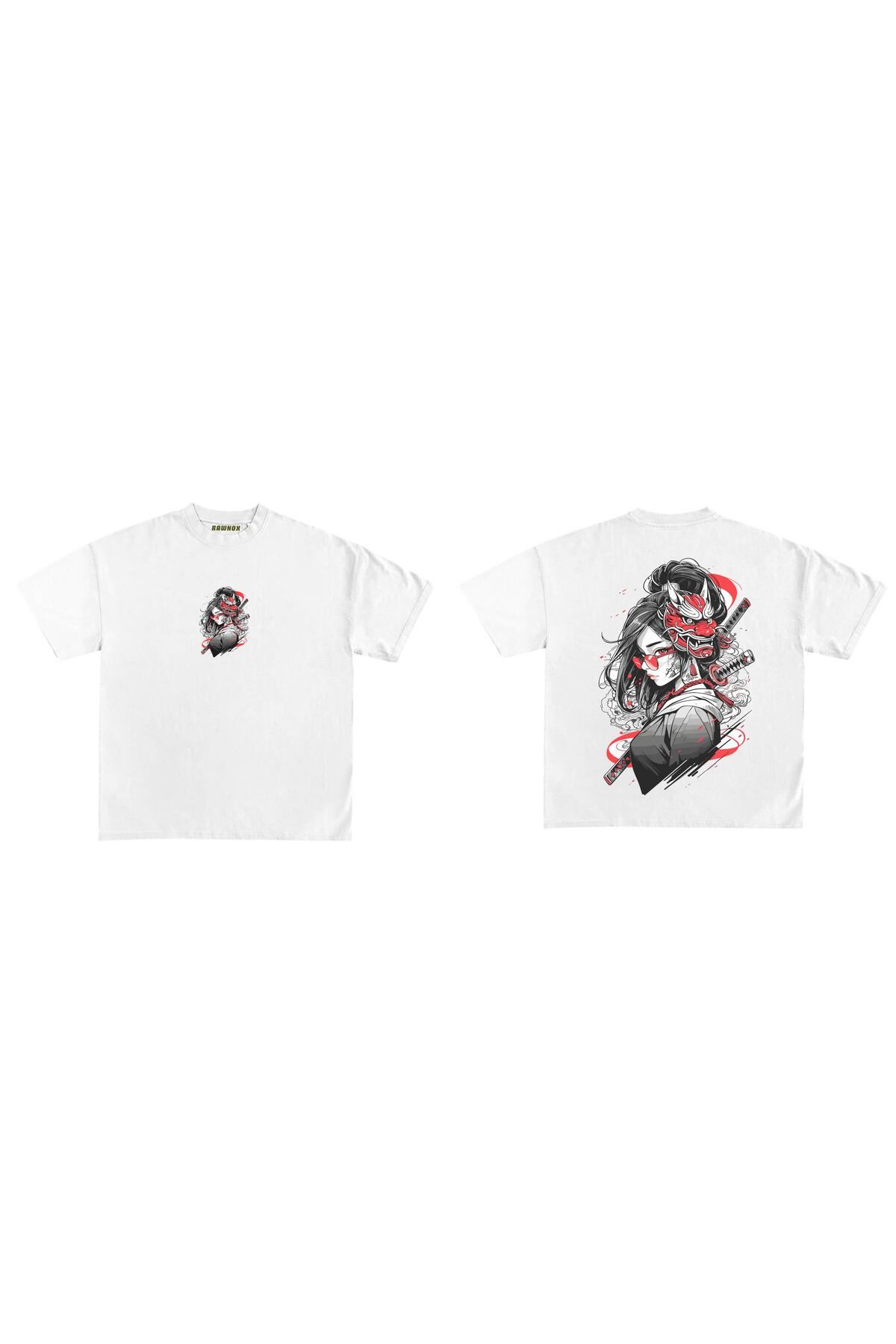 RawNox Unisex Bol Kalıp RawNox Özel Koleksiyon Samurai Girl Baskılı Tshirt