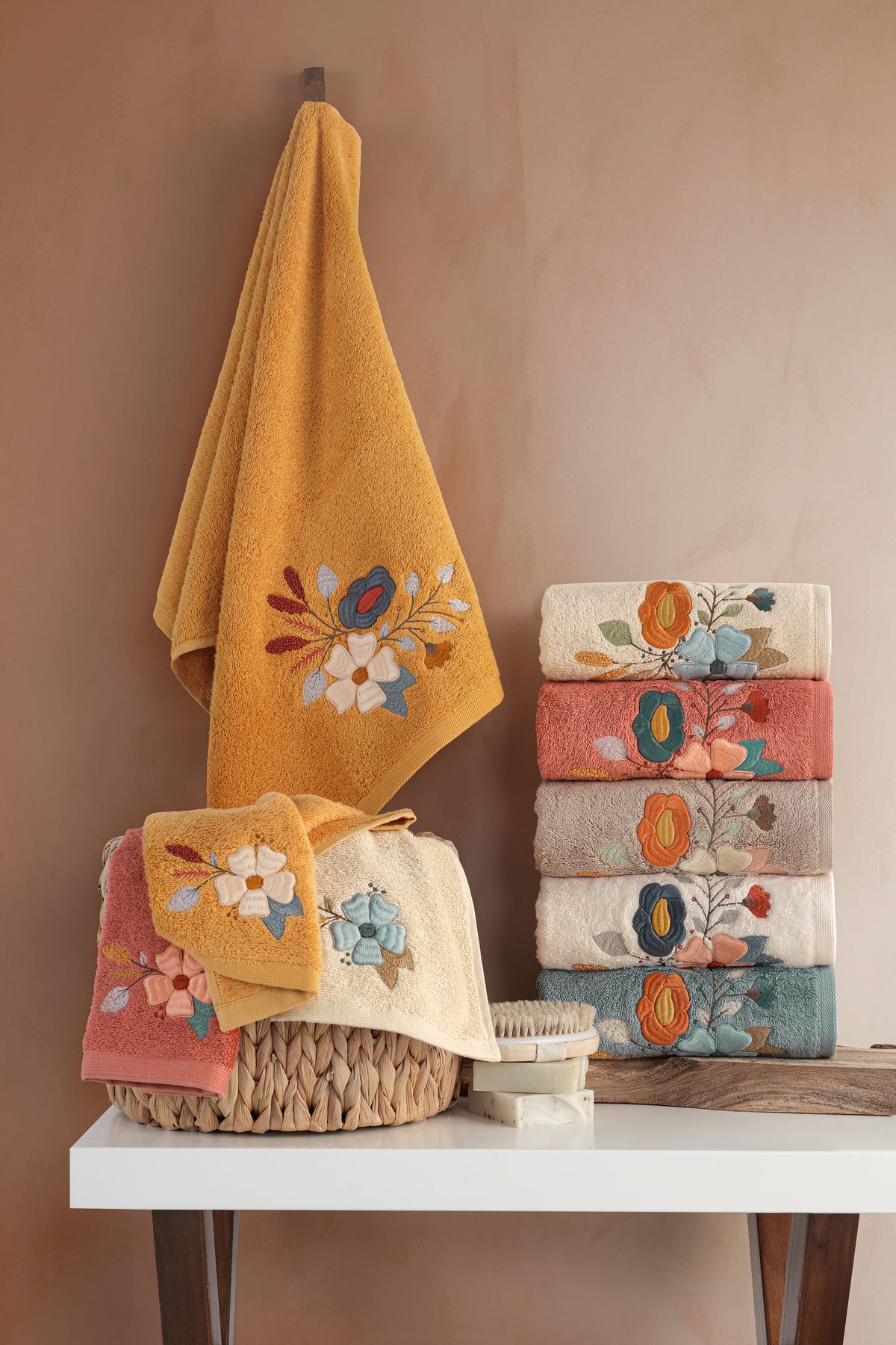 MARİBOR Eval - %70 Bambu / %30 Pamuk Nakışlı El Havlusu - 6'lı Set 50x90