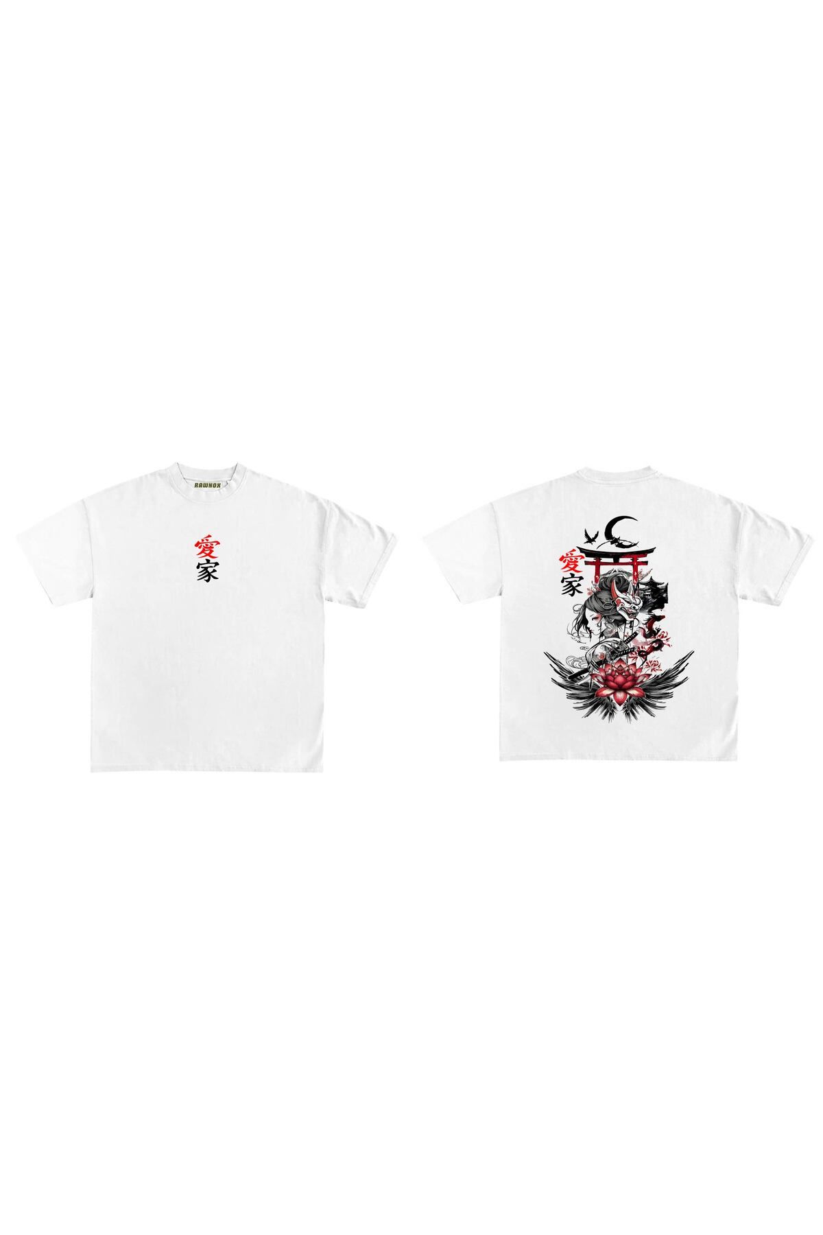 RawNox Unisex Bol Kalıp RawNox Özel Koleksiyon Samurai Girl V2 Baskılı Tshirt