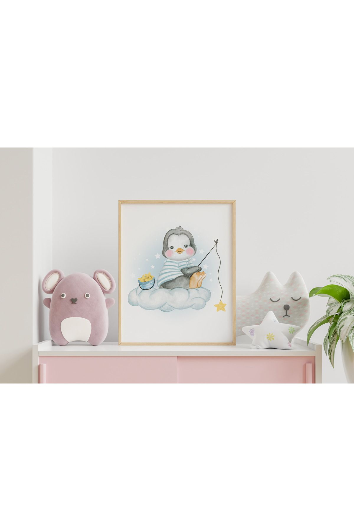 Home Balıkçı Penguen Çerçeveli Çocuk ve Bebek Odası Tablosu