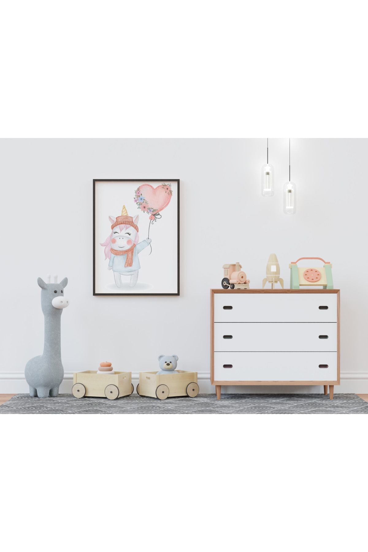 Home Kalpli Unicorn Çerçeveli Çocuk ve Bebek Odası Tablosu