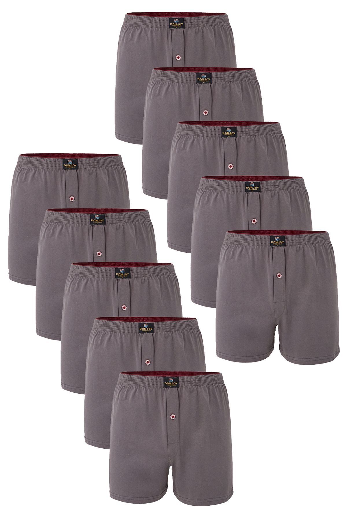 don joy Erkek 10'lu Pamuklu Penye Beli Lastikli Düğmeli Füme Boxer