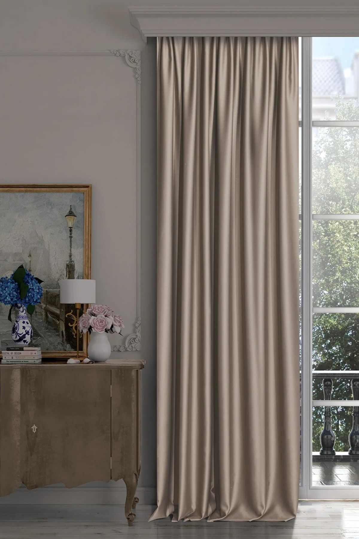 Caserta Home 1/3 Sık Pile Premium Blackout Işık Geçirmez Karartma Güneşlik Fon Perde V-8 Vizon