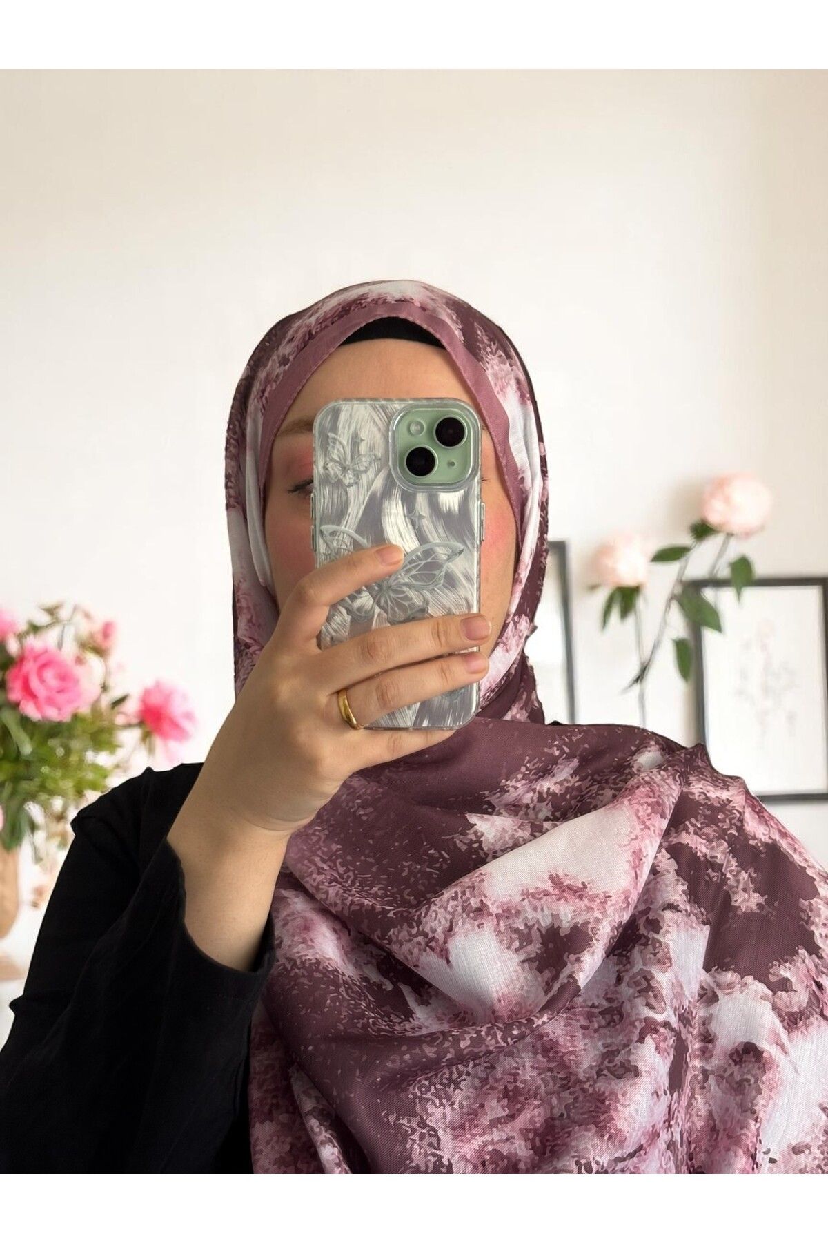 Lavena scarfs Bohem Serisi Bohem Desen Pamuklu Dijital Soft Şal - Pembe