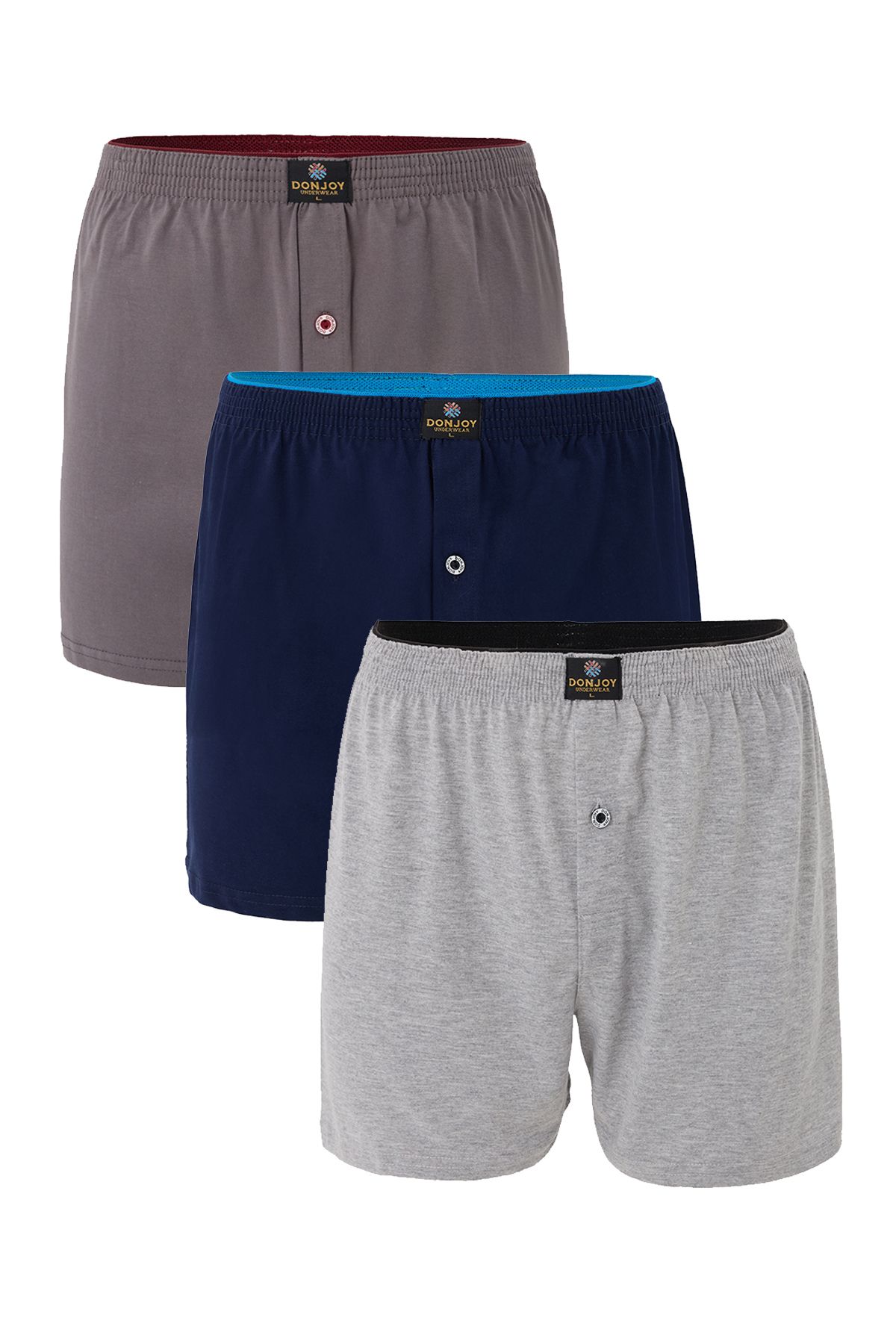 don joy Erkek 3'lü Pamuklu Penye Beli Lastikli Düğmeli Boxer