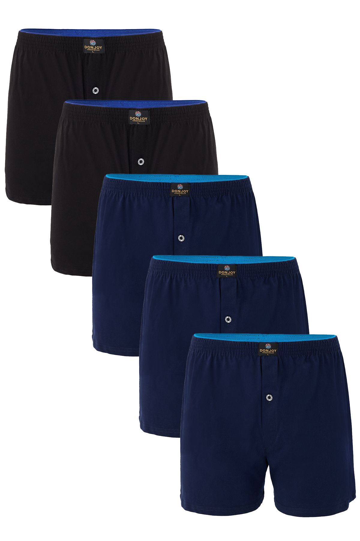 don joy Erkek 5'lİ Pamuklu Penye Beli Lastikli Düğmeli Boxer