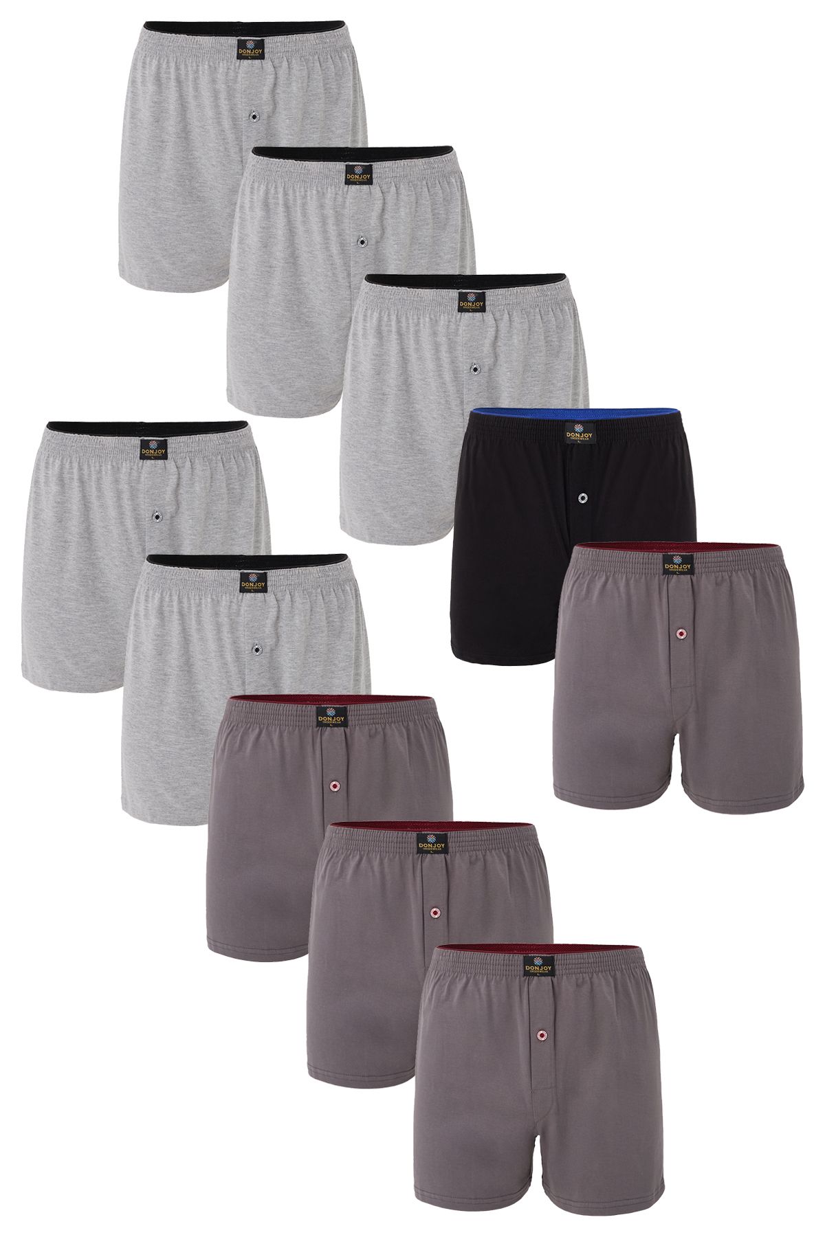 don joy Erkek 10'lu Pamuklu Penye Beli Lastikli Düğmeli Boxer