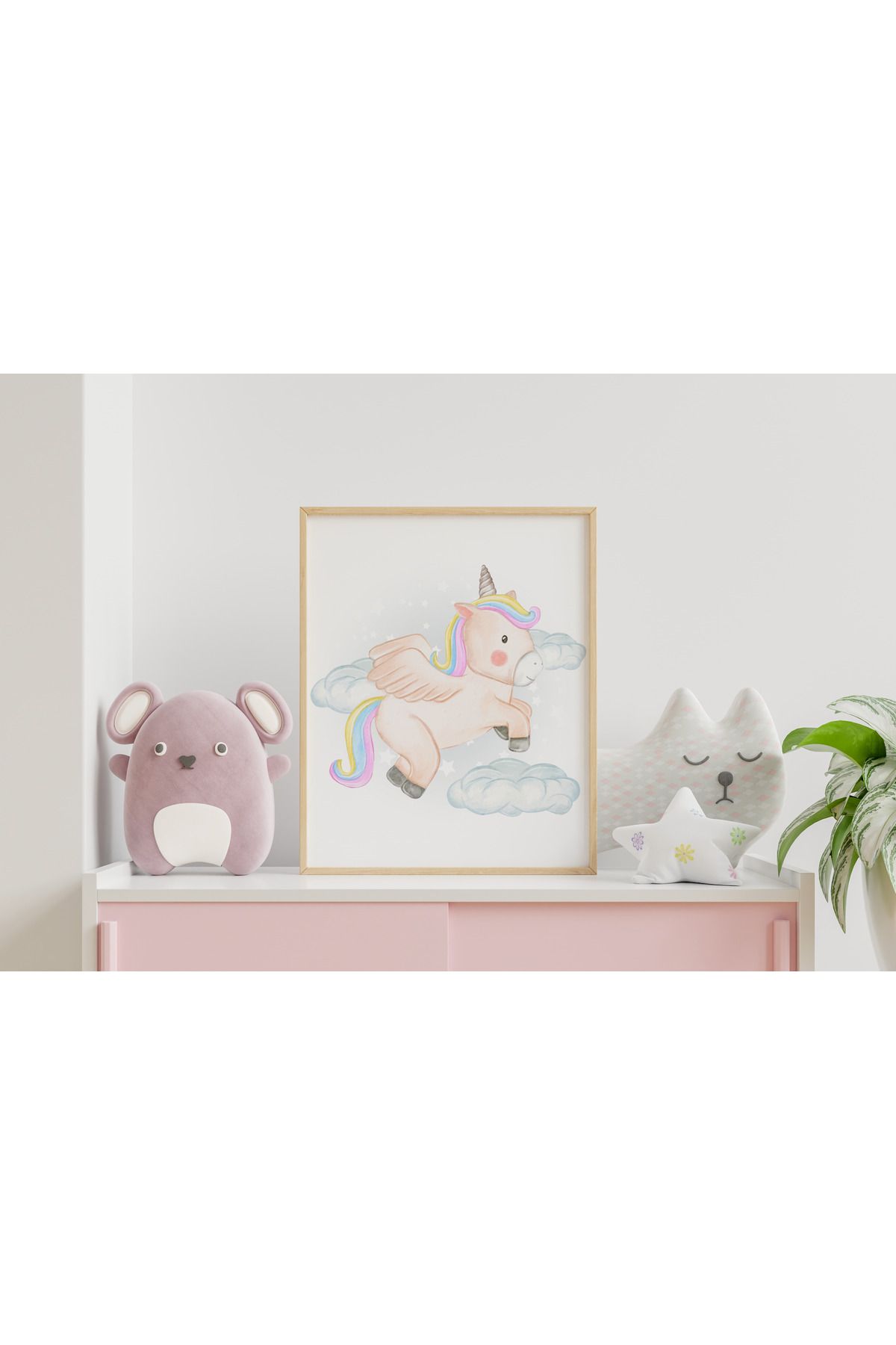 Home Sevimli Unicorn Çerçeveli Çocuk ve Bebek Odası Tablosu